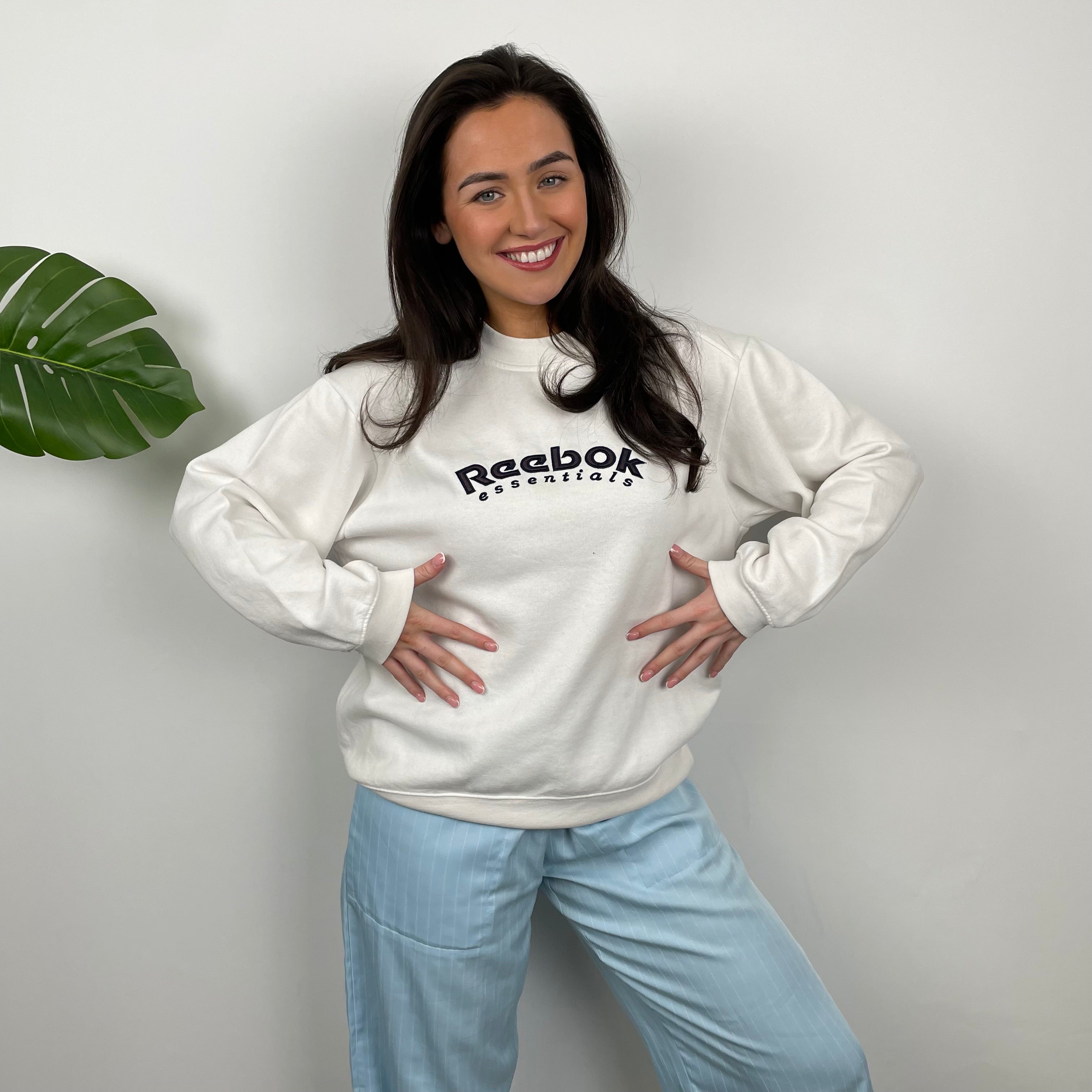 Reebok White Embroidered Spell Out Sweatshirt (M)