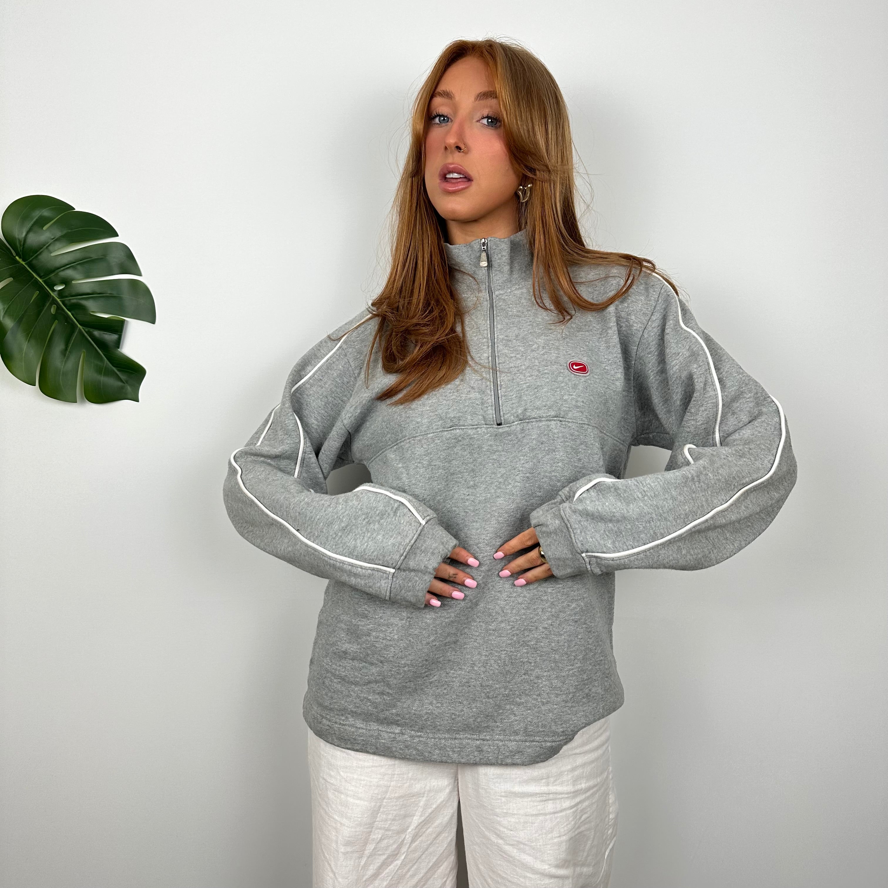 Nike Cortez Grey Embroidered Spell Out Quarter Zip Sweatshirt (S)