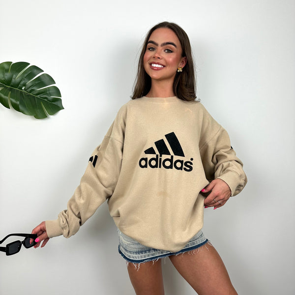 Adidas Beige Embroidered Spell Out Sweatshirt (XL)