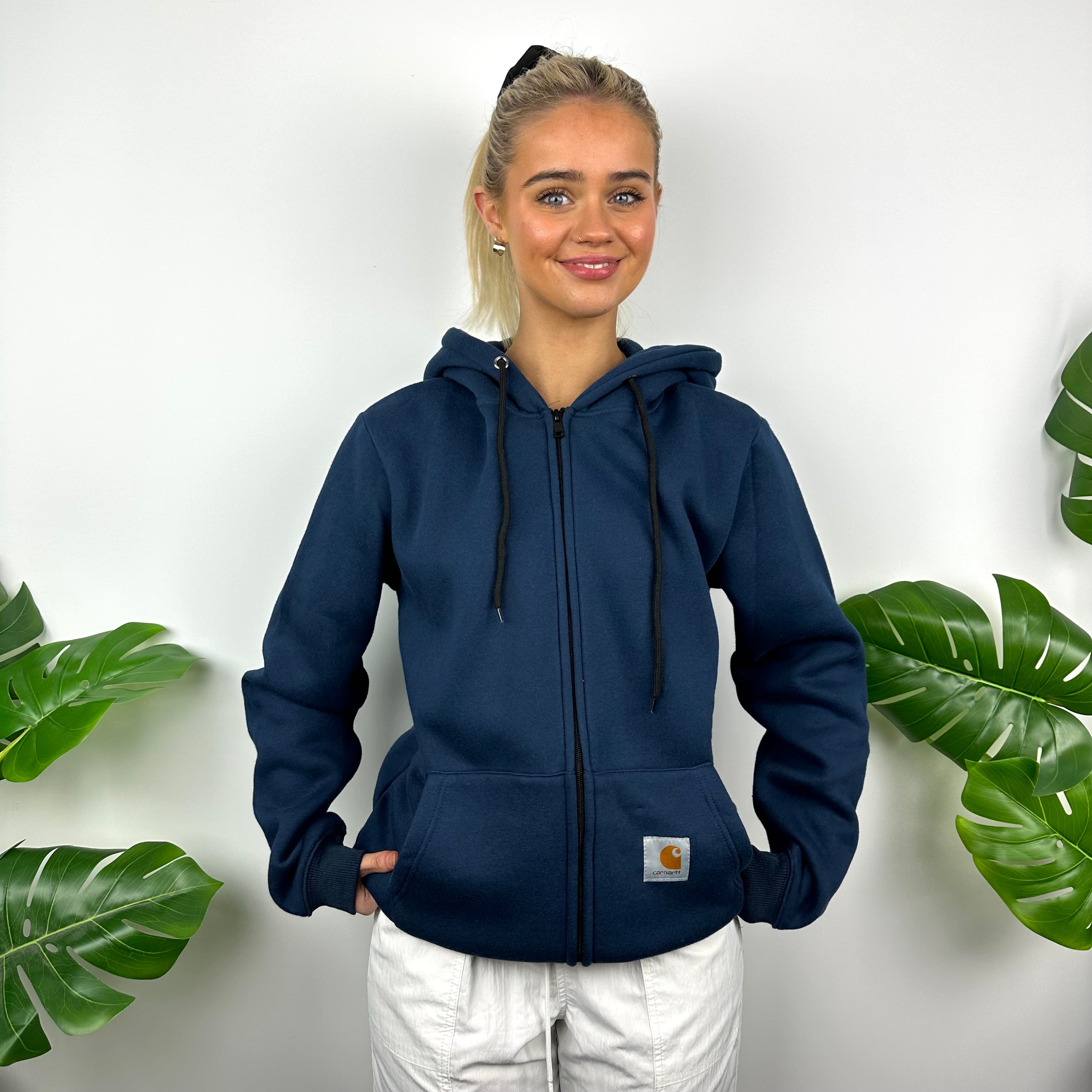 Carhartt Navy Embroidered Logo Zip Up Hoodie Jacket (M)