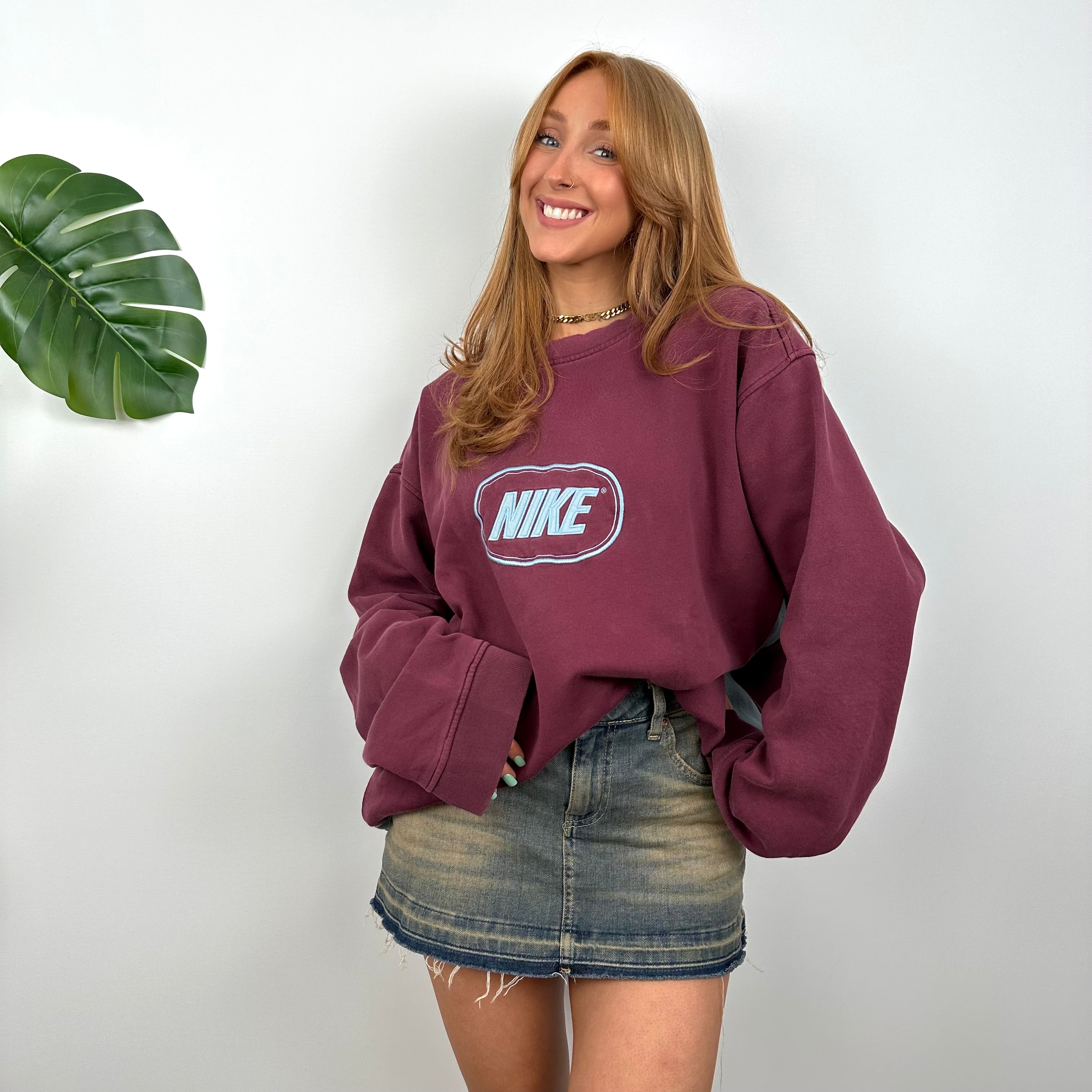 Nike Maroon Embroidered Spell Out Sweatshirt (XXL)