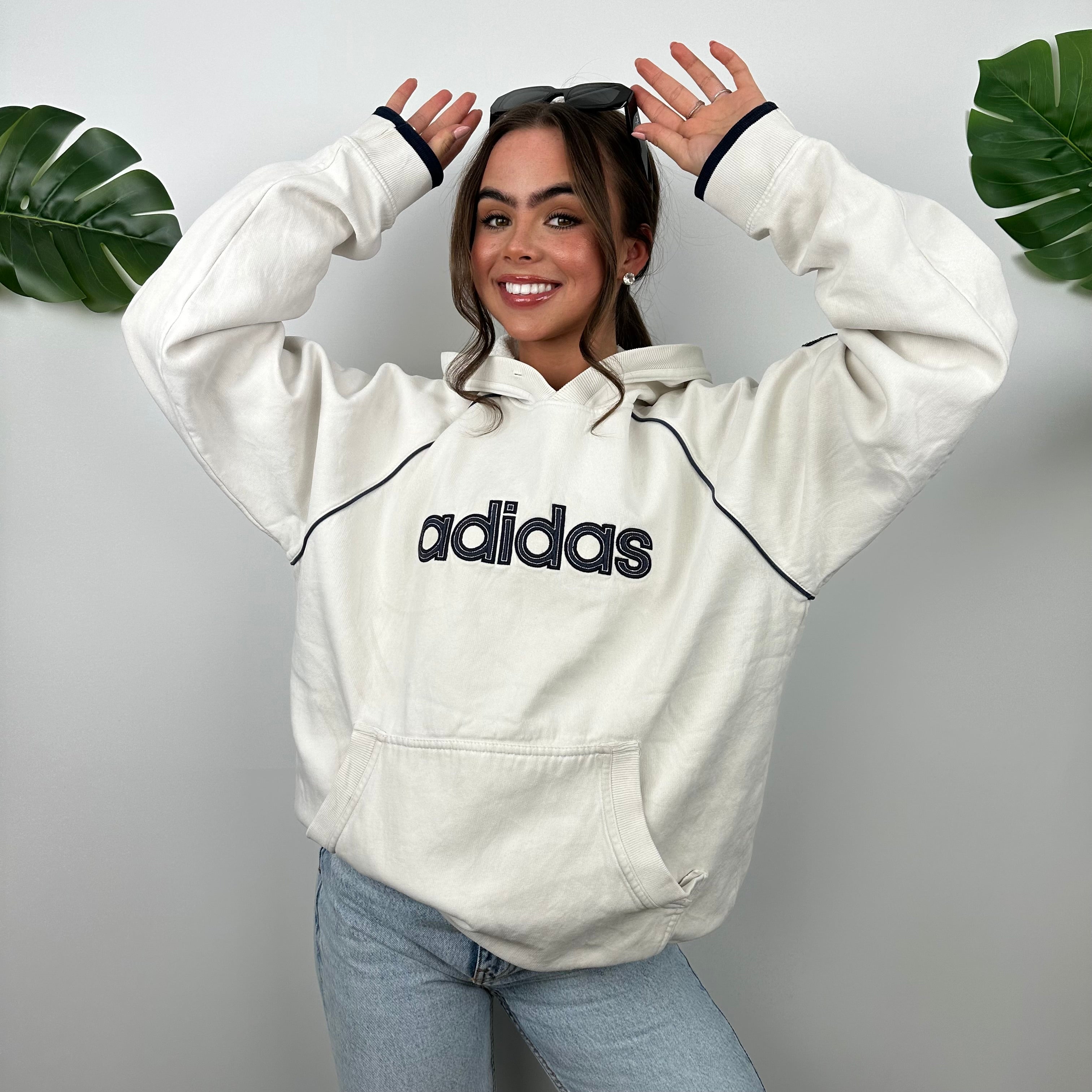 Adidas White Embroidered Spell Out Hoodie (L)