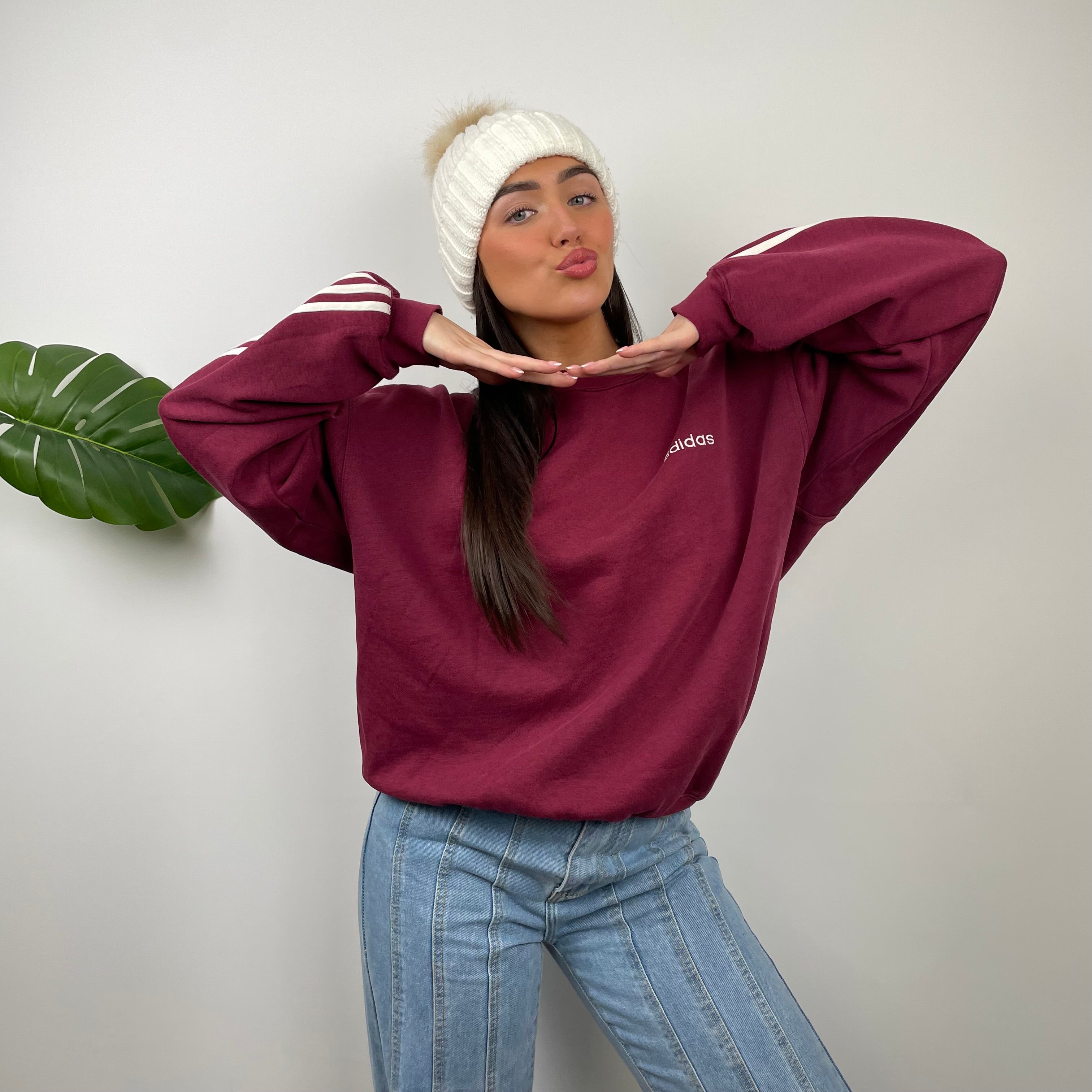 Adidas Maroon Embroidered Spell Out Sweatshirt (M)