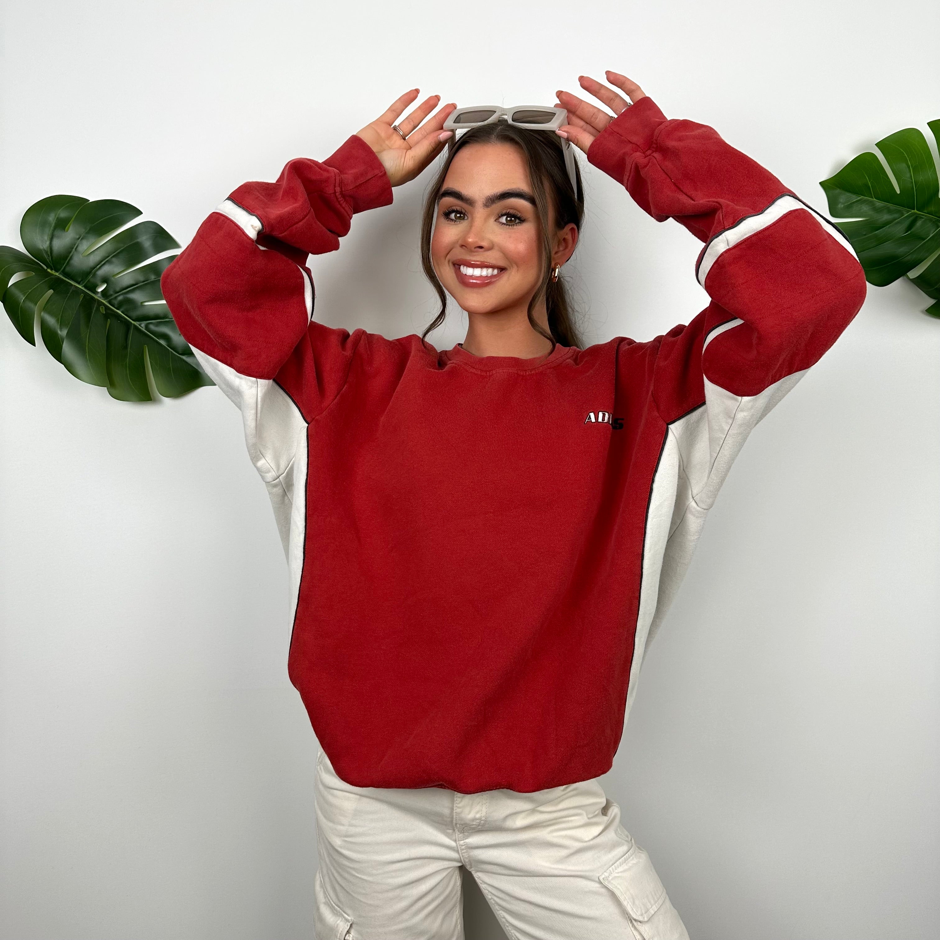 Adidas Red Embroidered Spell Out Sweatshirt (L)