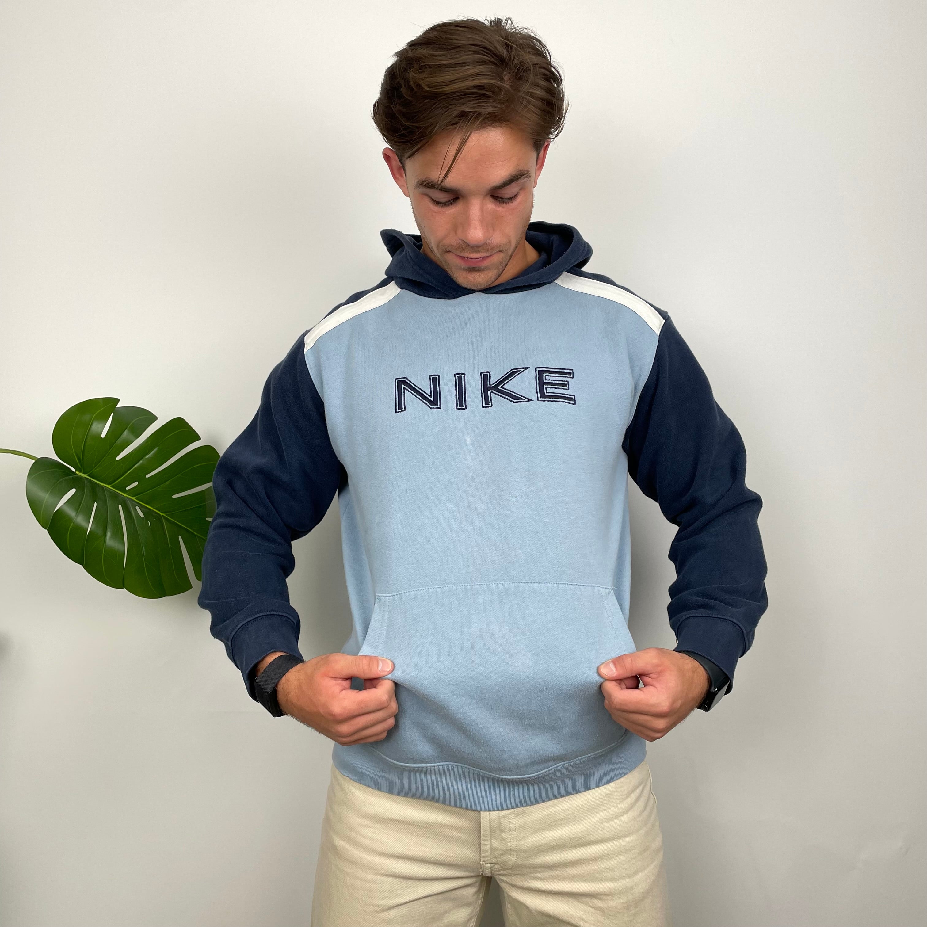 Nike Baby Blue Embroidered Spell Out Hoodie (M)