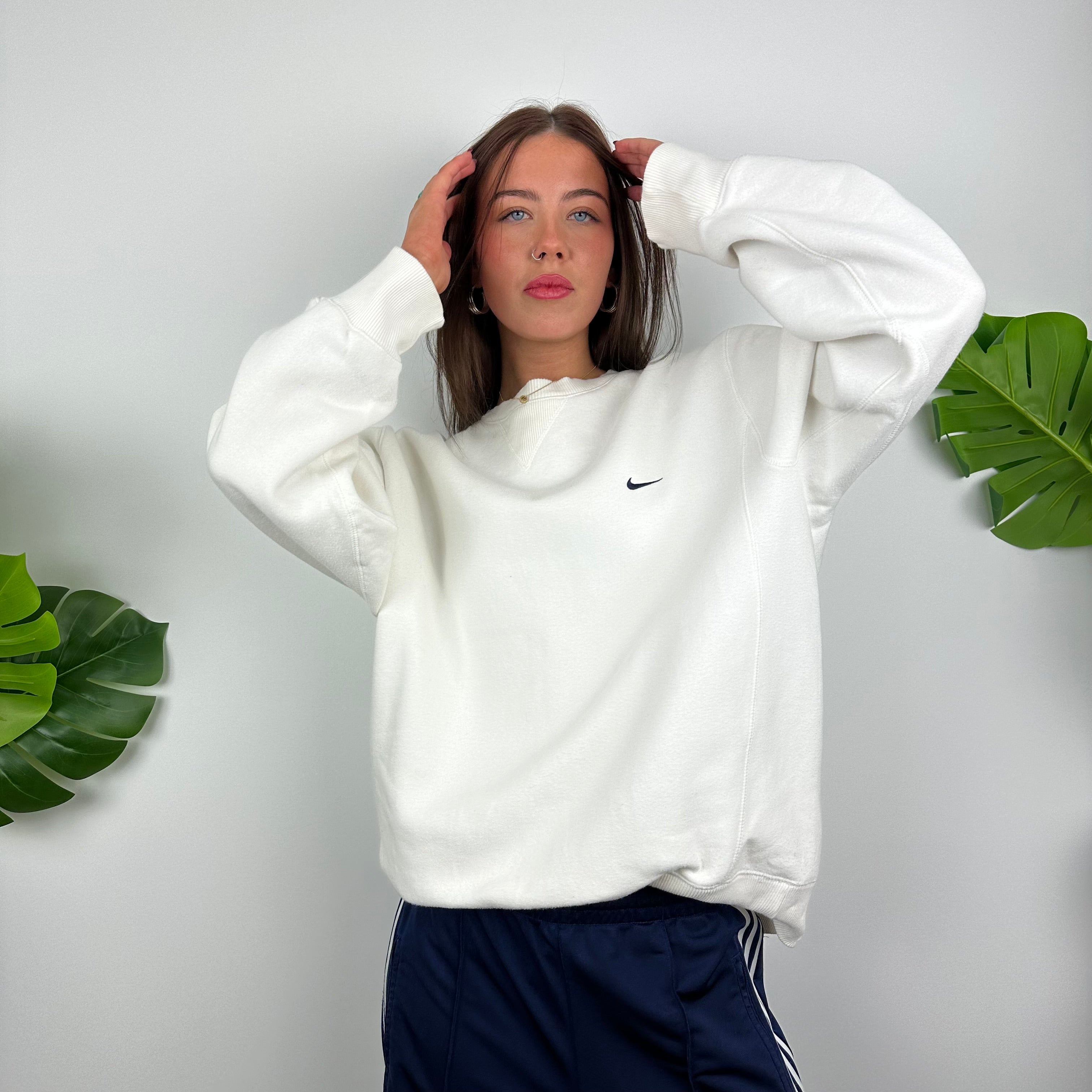 Nike White Embroidered Swoosh Sweatshirt (L)