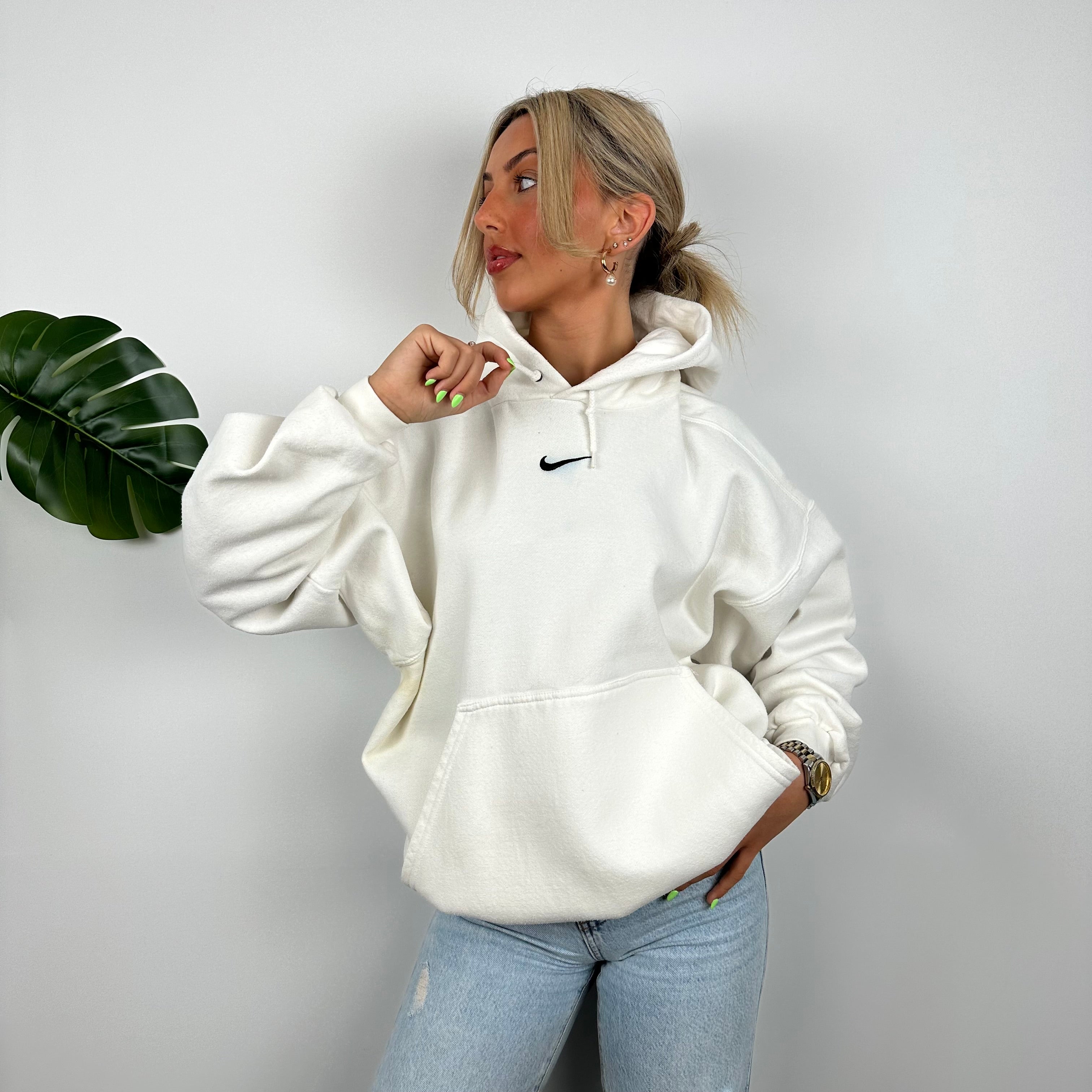 Nike White Embroidered Swoosh Hoodie (L)