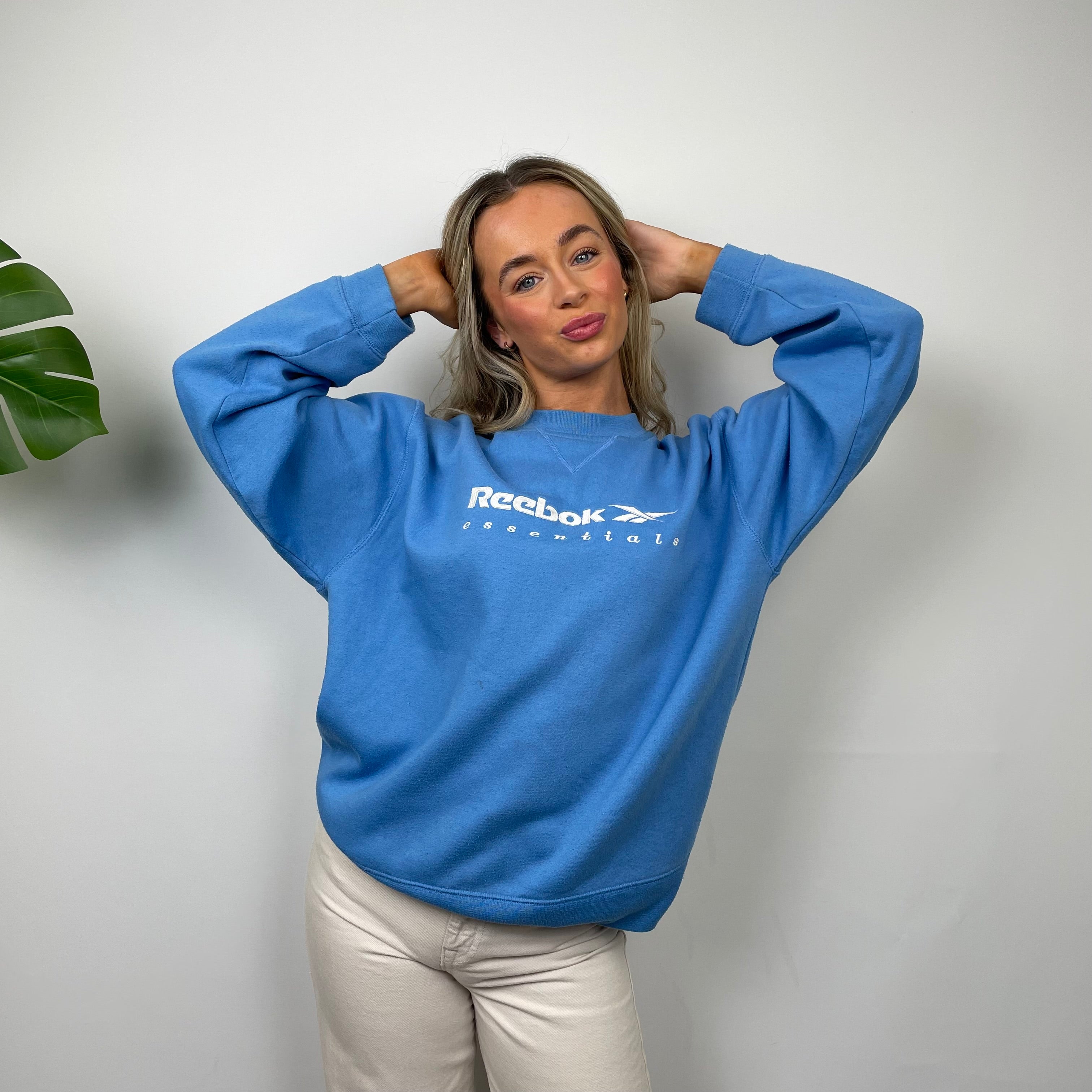 Reebok Blue Embroidered Spell Out Sweatshirt (S)