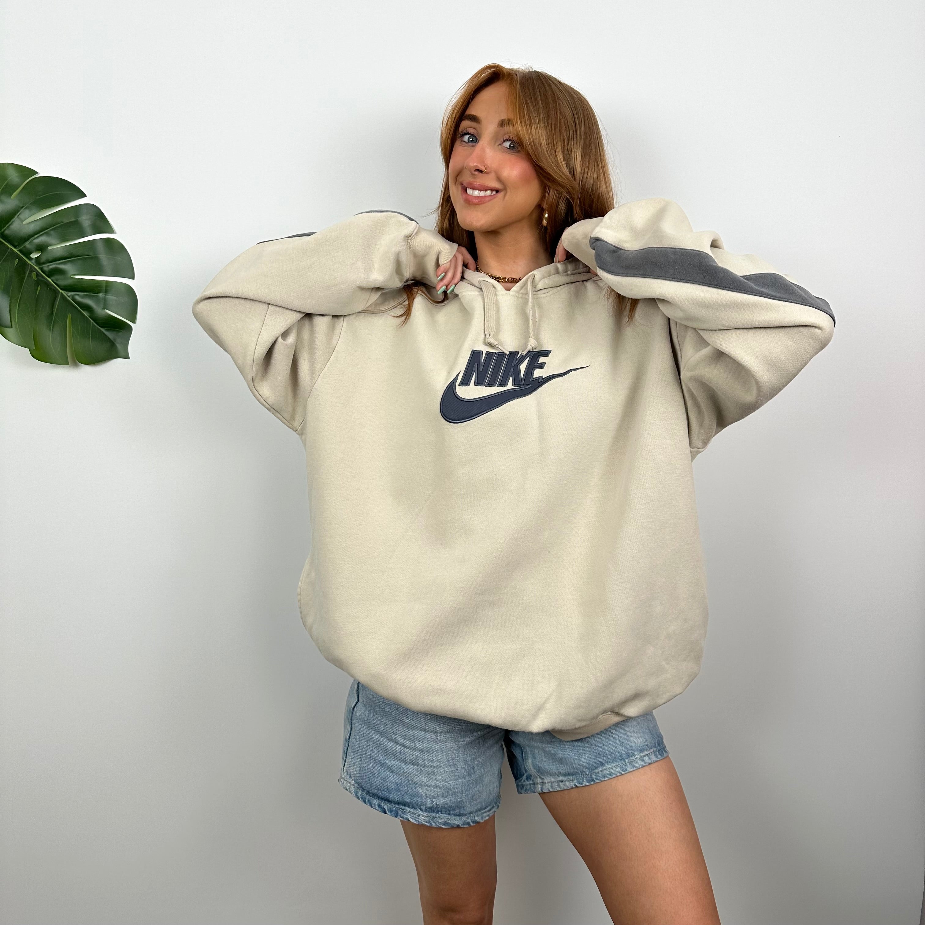 Nike RARE Cream Embroidered Spell out Hoodie (XL)