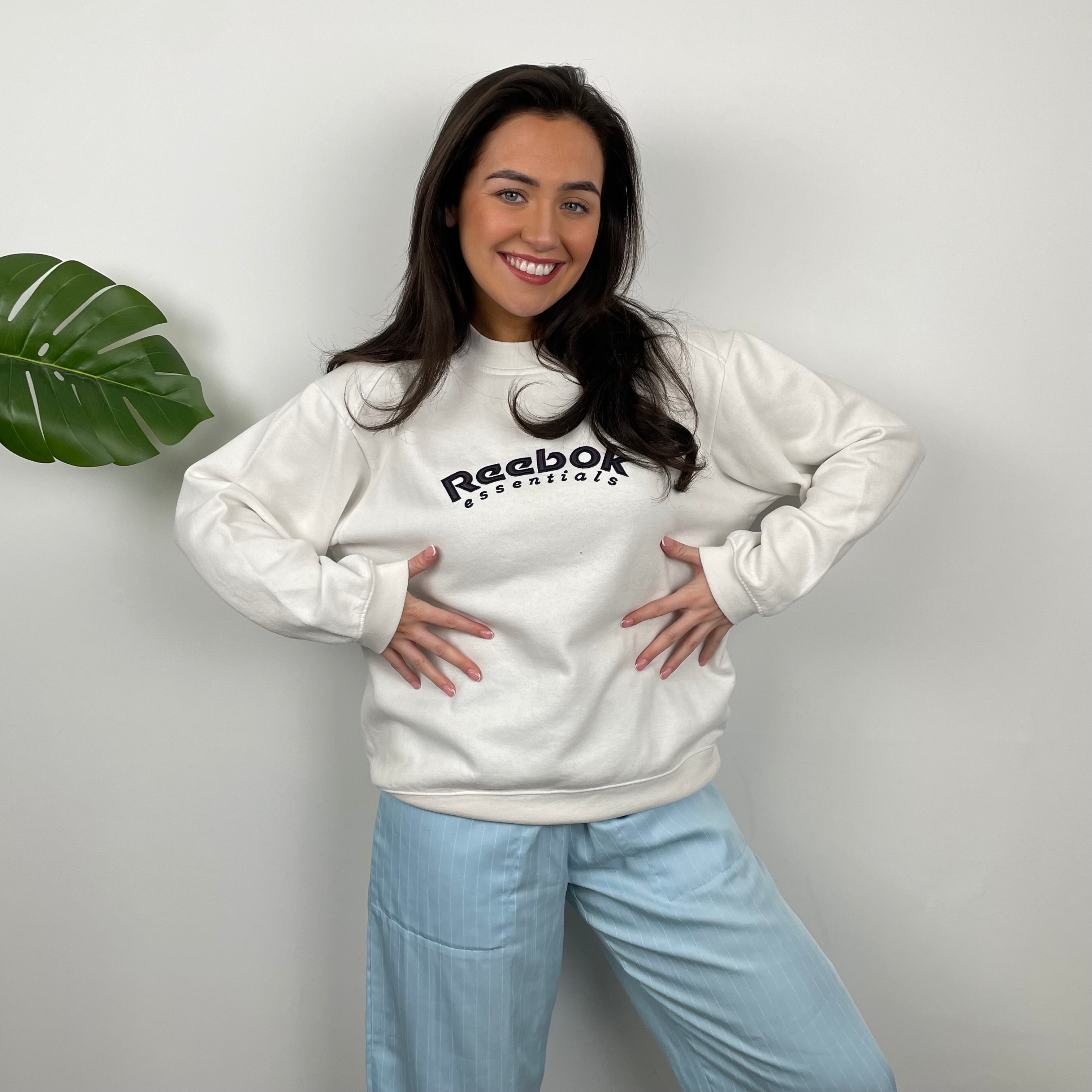 Reebok White Embroidered Spell Out Sweatshirt (M)