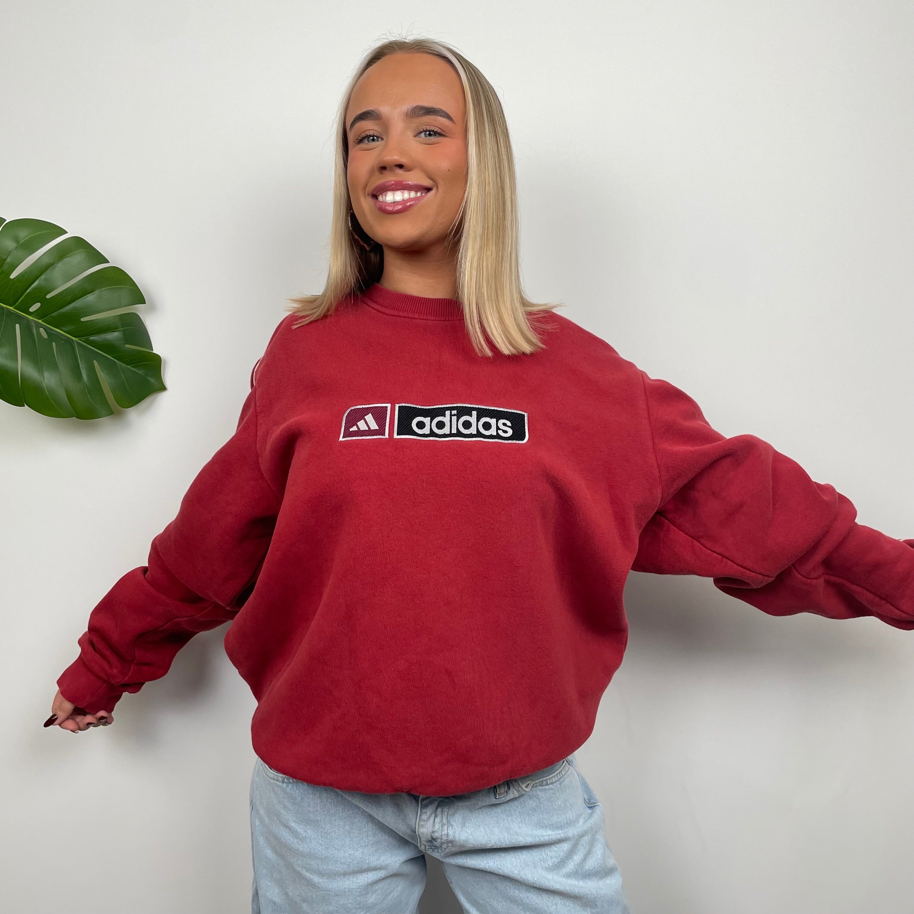 Adidas Red Embroidered Spell Out Sweatshirt (L)