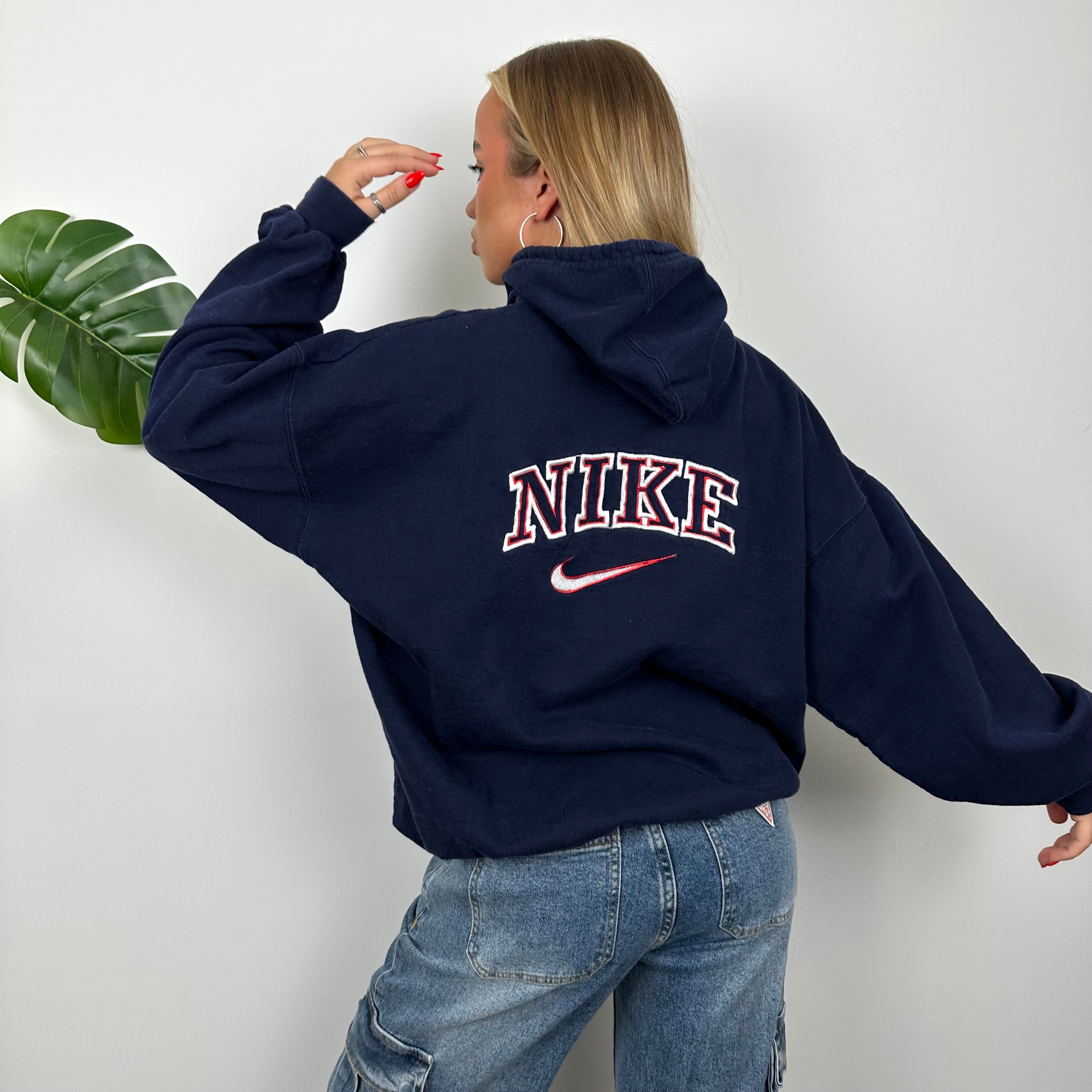 Nike Navy Embroidered Spell Out Hoodie (L)