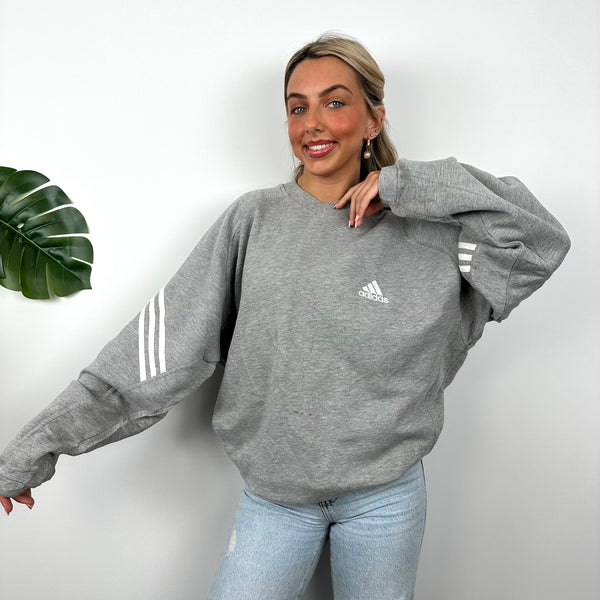Adidas Grey Embroidered Spell Out Sweatshirt (L)