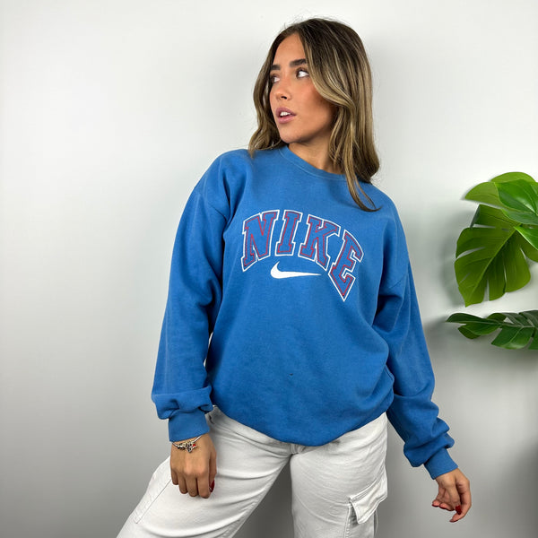 Nike Blue Embroidered Spell Out Sweatshirt (M)