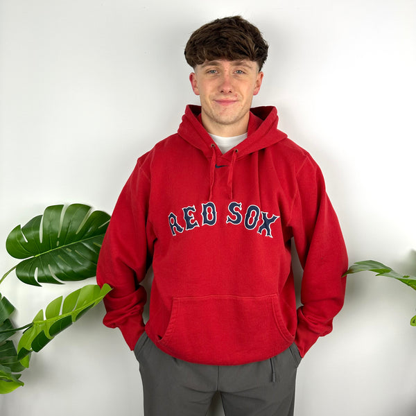 Nike X Boston Red Sox Red Embroidered Spell Out Hoodie (L)