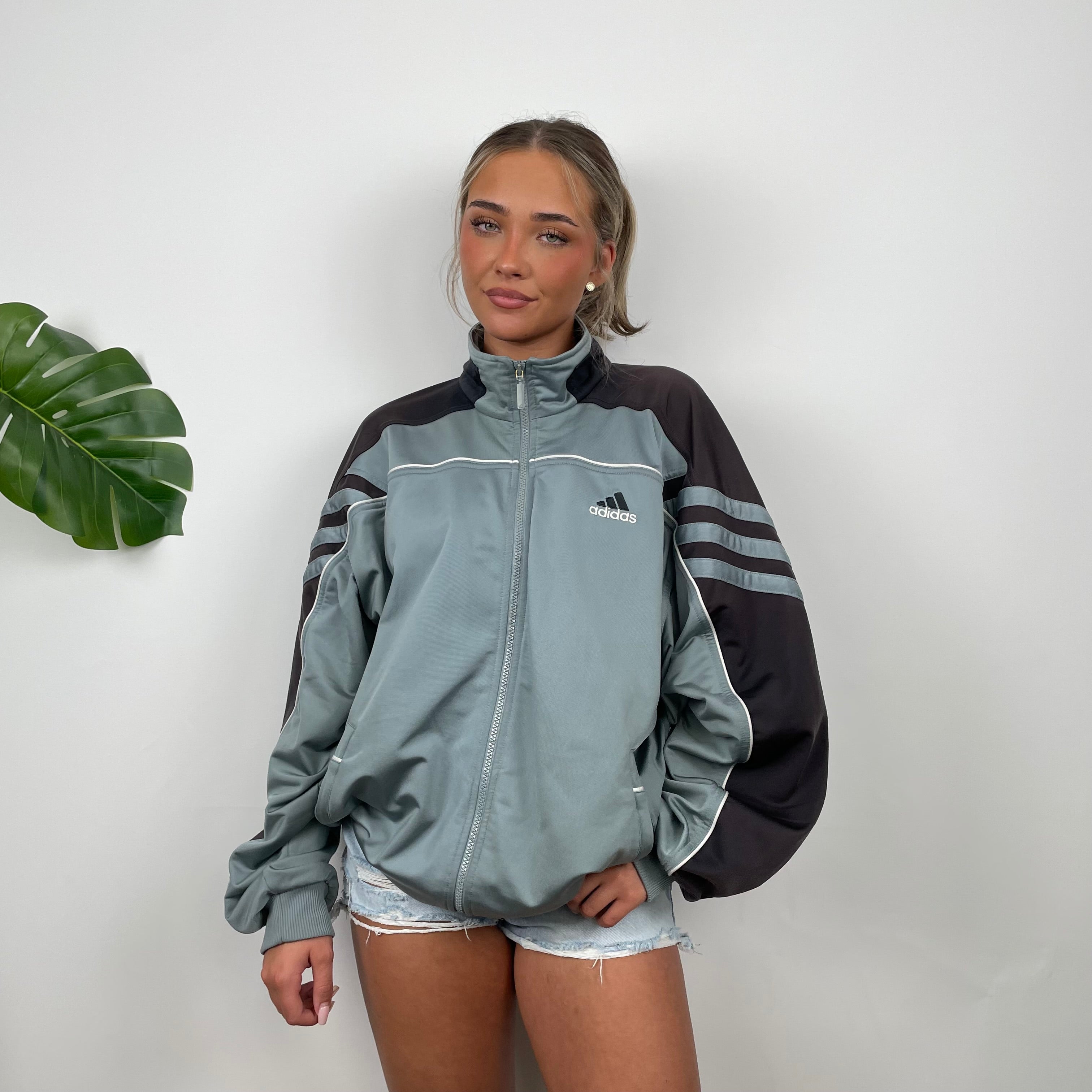 Adidas Embroidered Spell Out Grey And Black Zip Up Track Jacket (L)