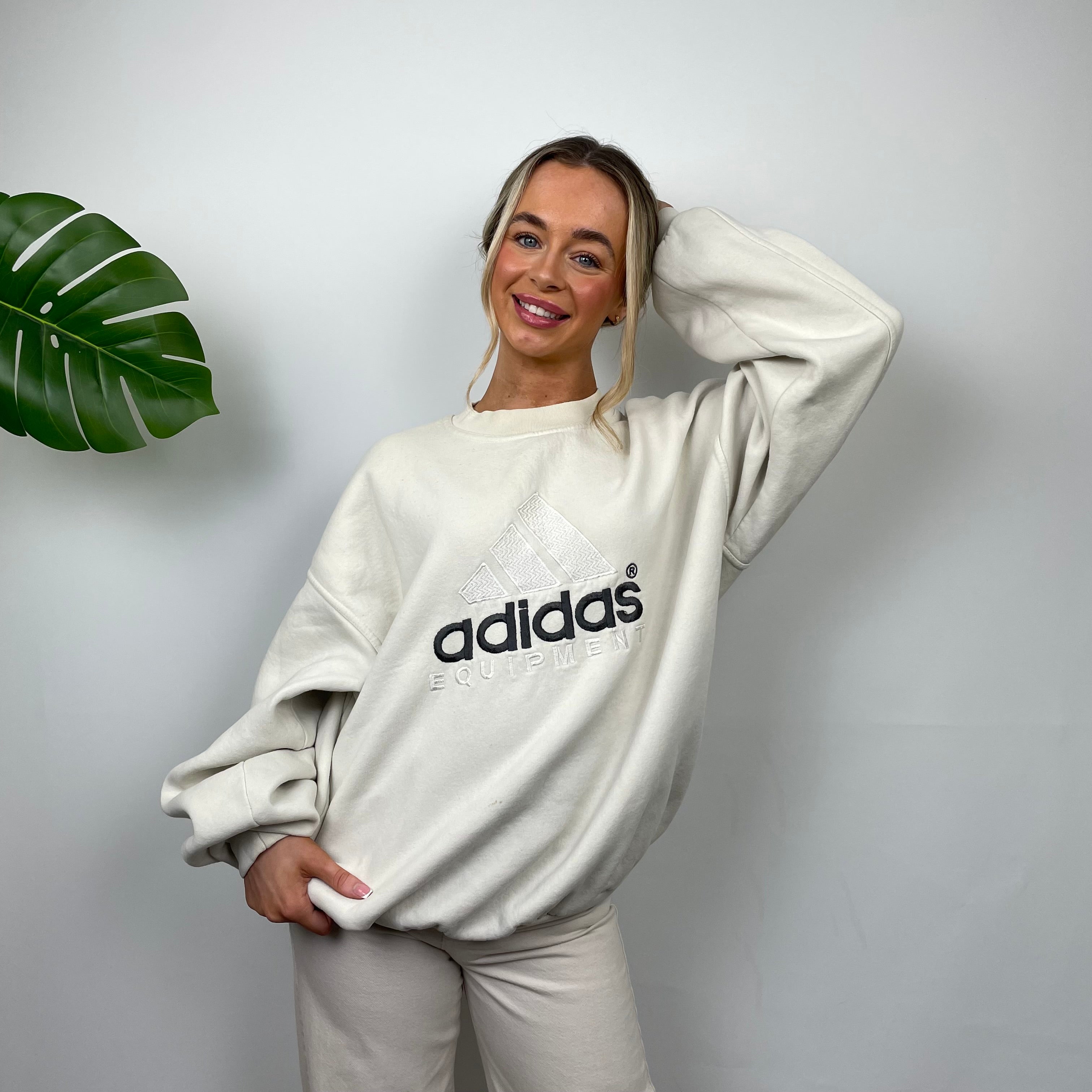 Adidas Equipment RARE Cream Embroidered Spell Out Sweatshirt (M)