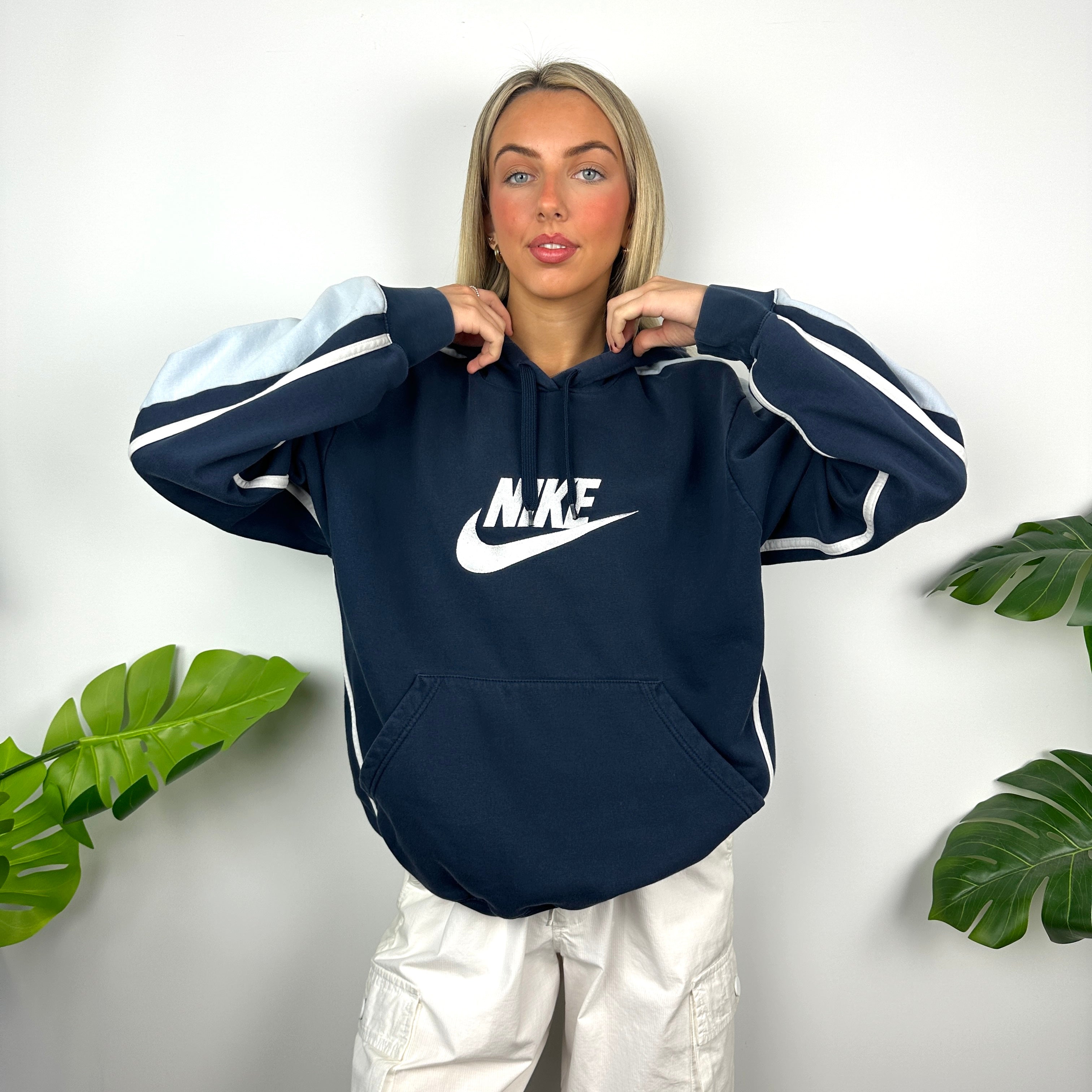 Nike Navy Embroidered Spell Out Hoodie (L)