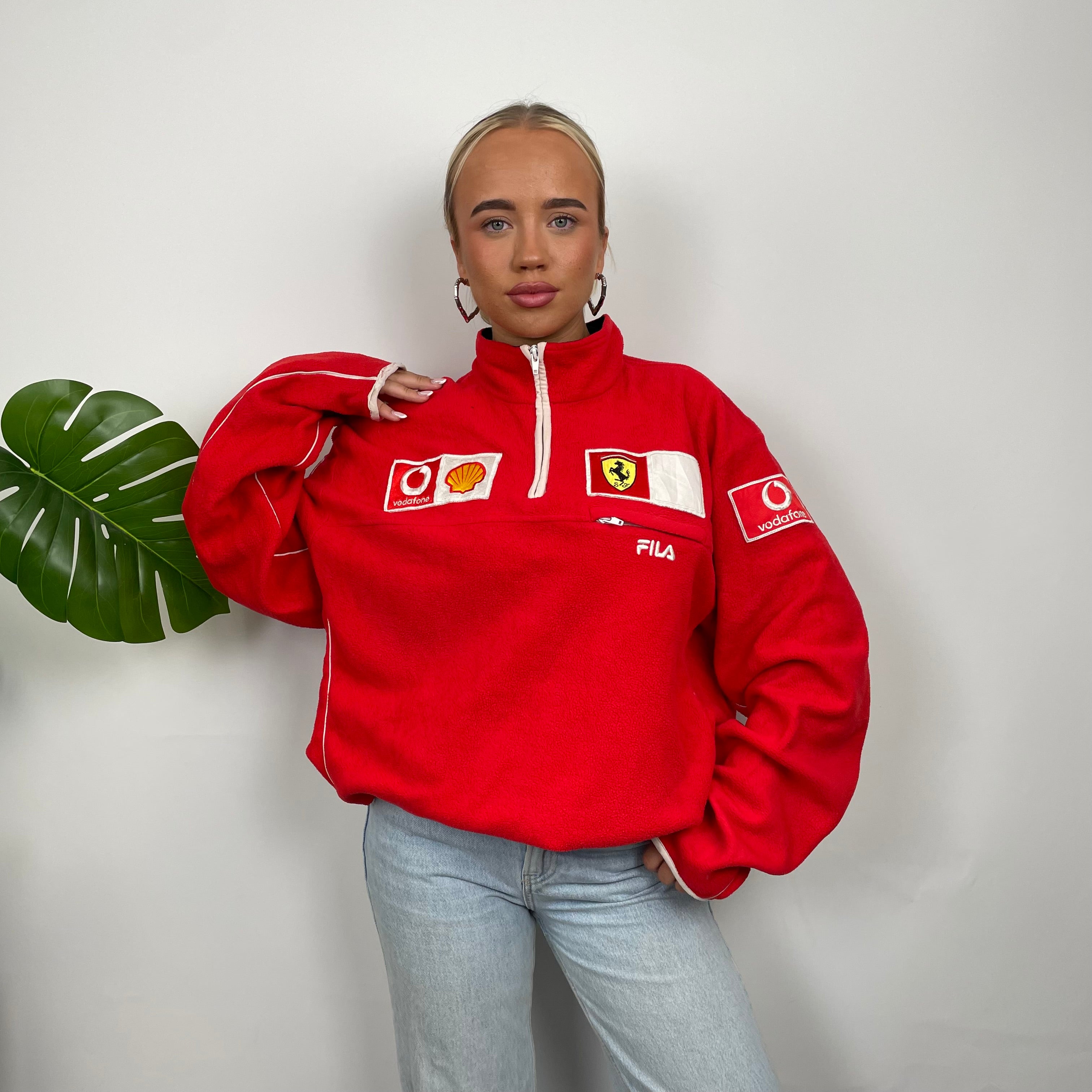 Fila X Ferrari Racing Red Embroidered Spell Out Quarter Zip (L)