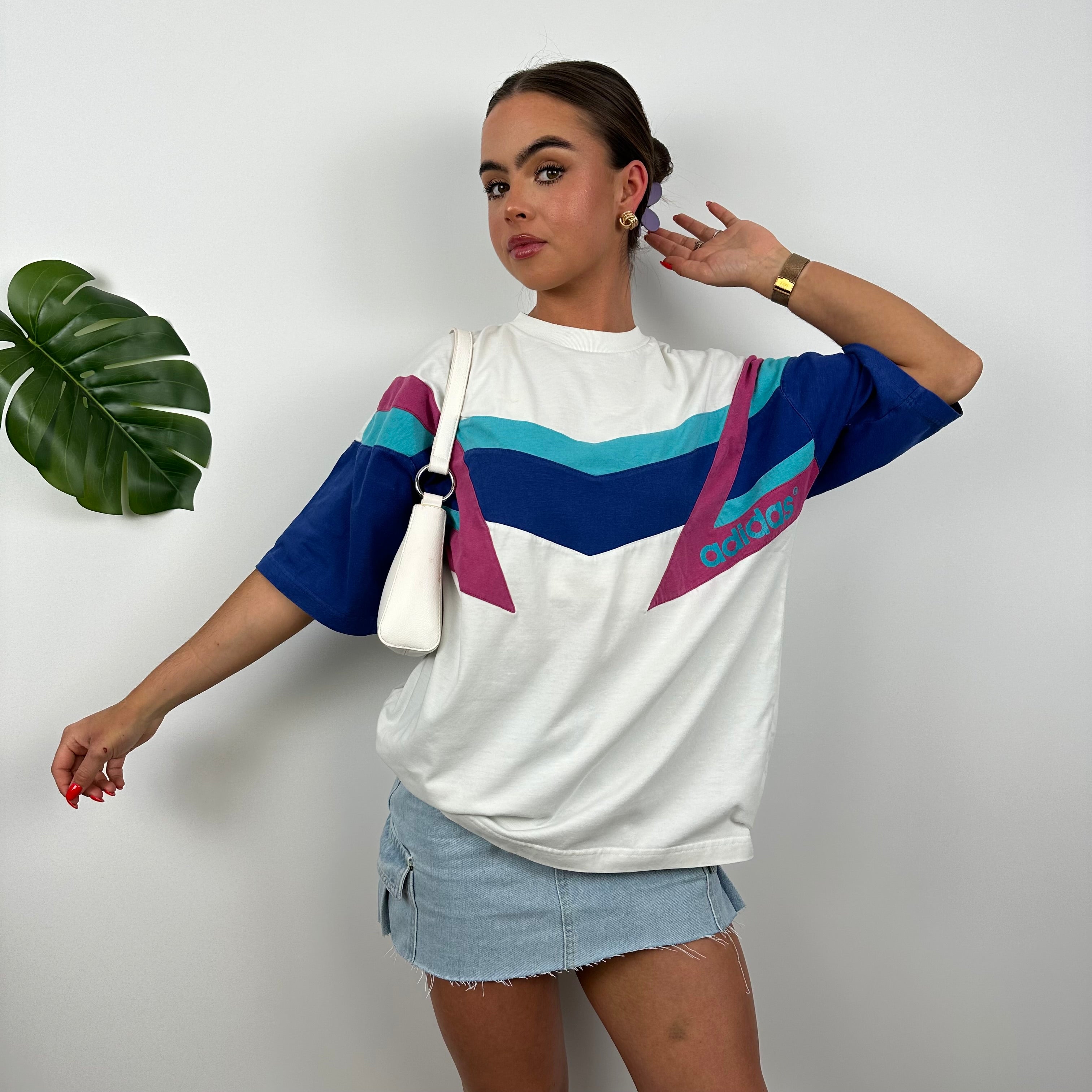 Adidas Embroidered Spell Out Colour Block T Shirt (M)