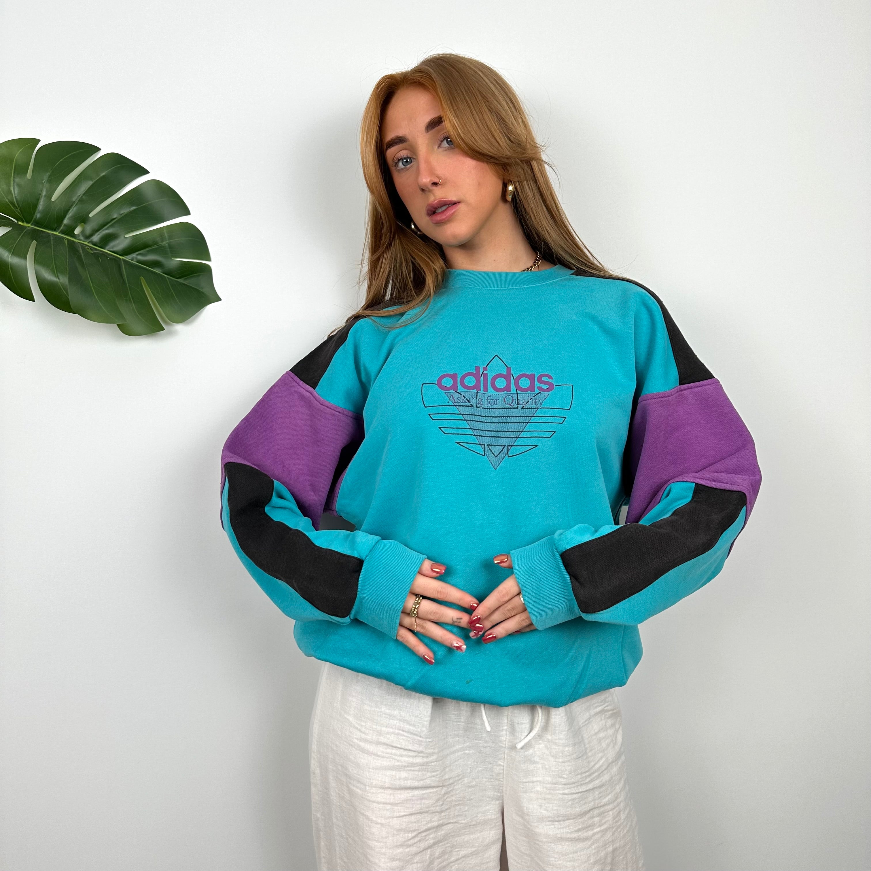 Adidas RARE Turquoise Colour Block Spell Out Sweatshirt (M)