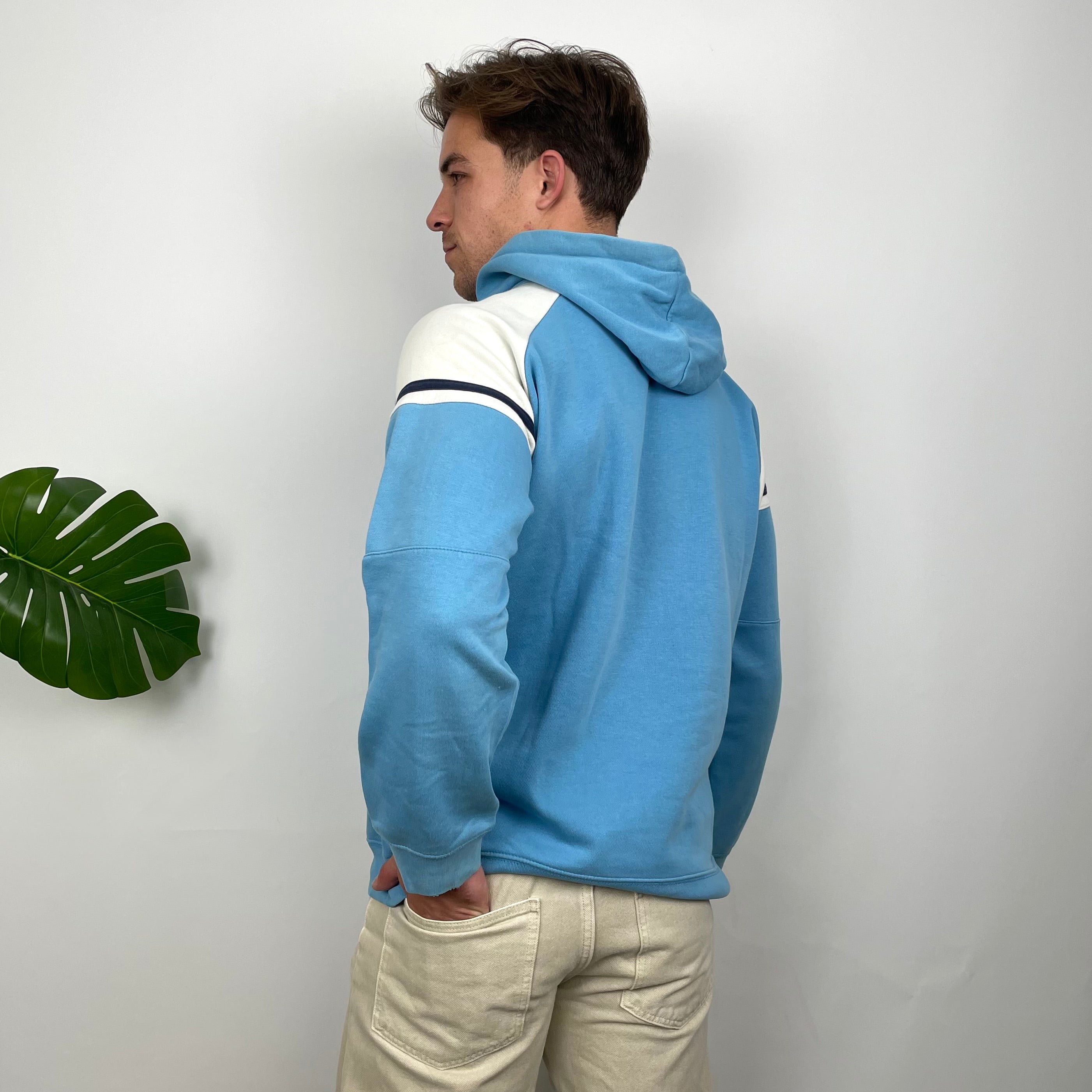 Nike Air RARE White & Baby Blue Embroidered Spell Out Hoodie (L)