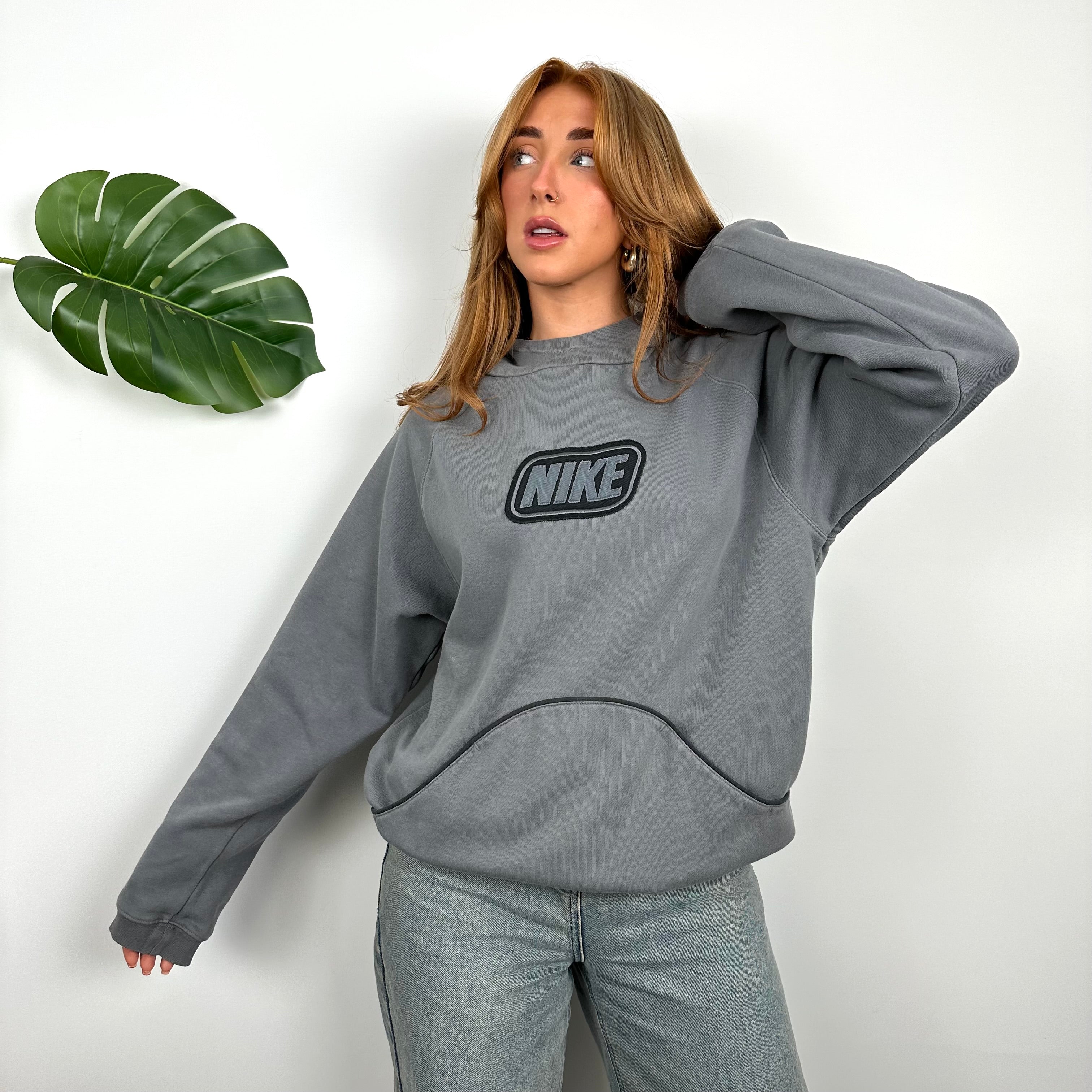 Nike RARE Grey Embroidered Spell Out Hoodie (S)