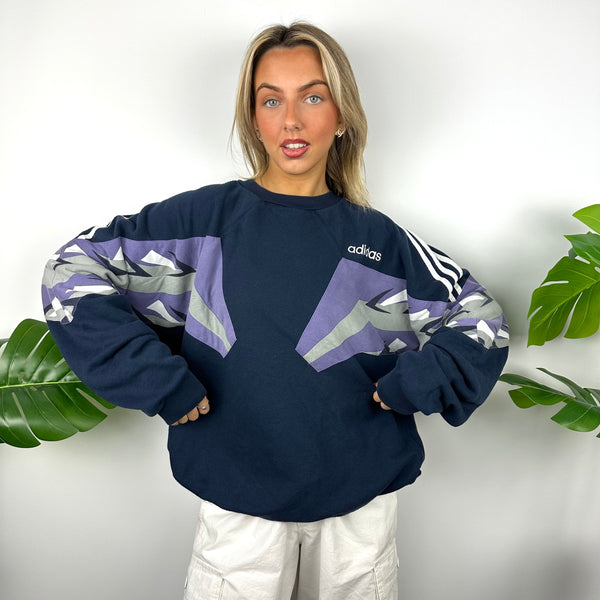 Adidas Colour Block Embroidered Spell Out Sweatshirt (XL)