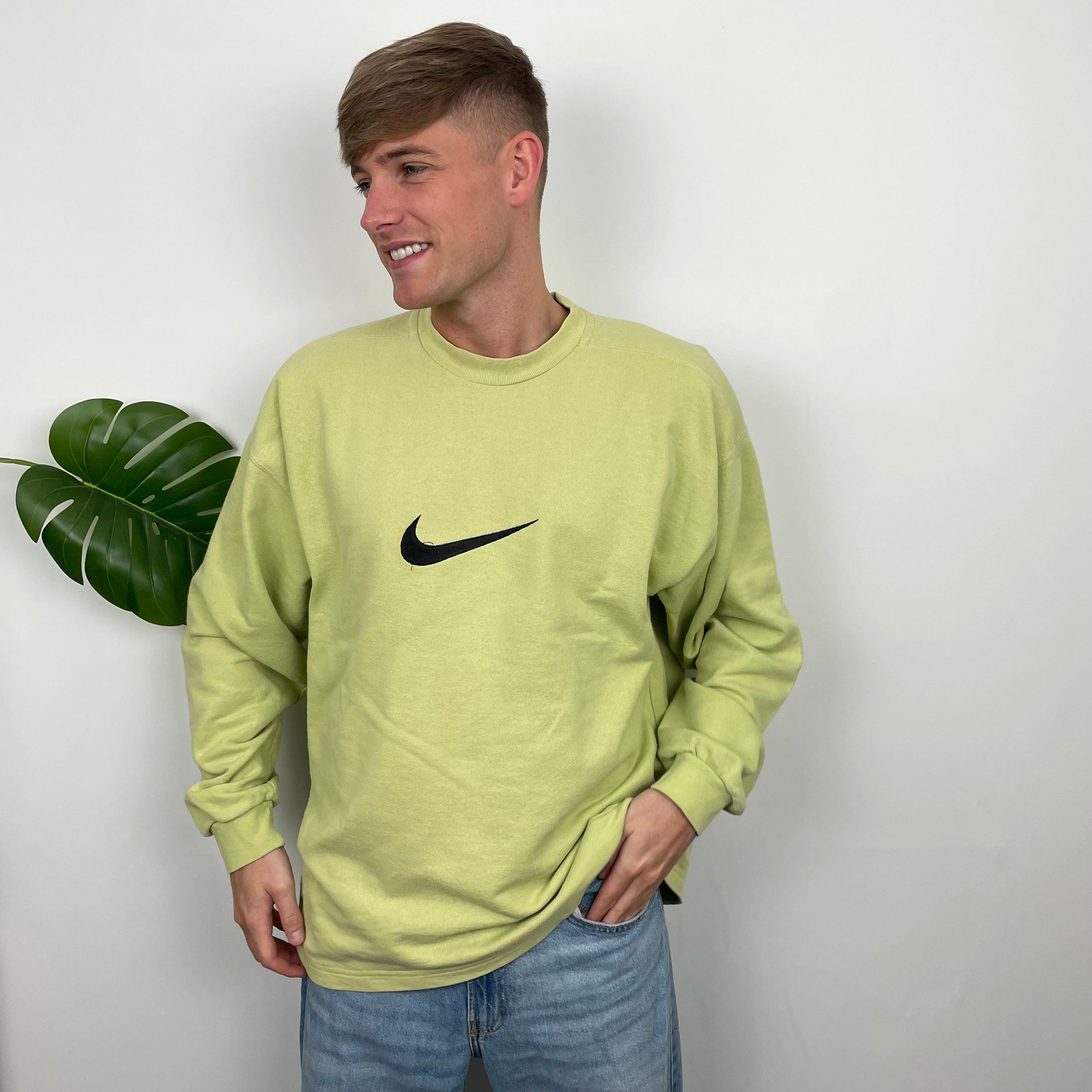 Nike Lime Embroidered Swoosh Sweatshirt (XL)