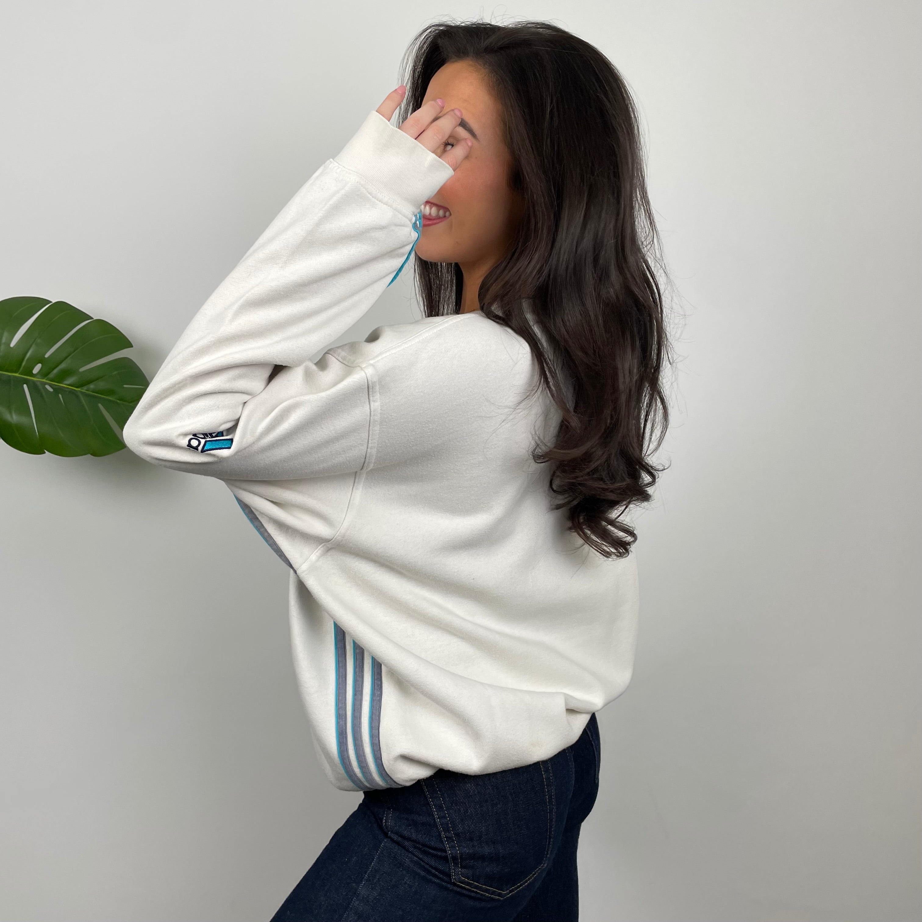 Adidas White Embroidered Spell Out Sweatshirt (M)