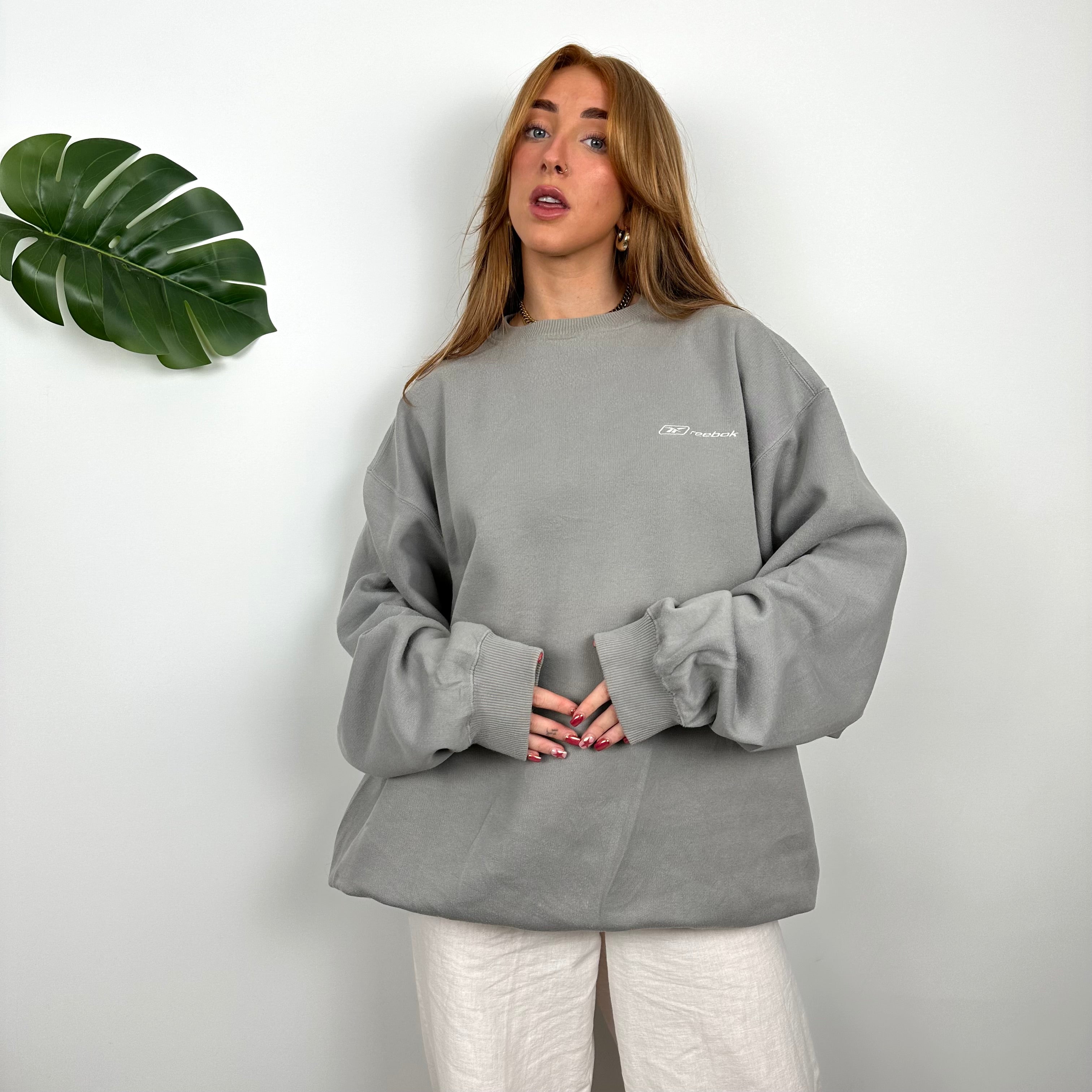 Reebok Grey Embroidered Spell Out Sweatshirt (L)