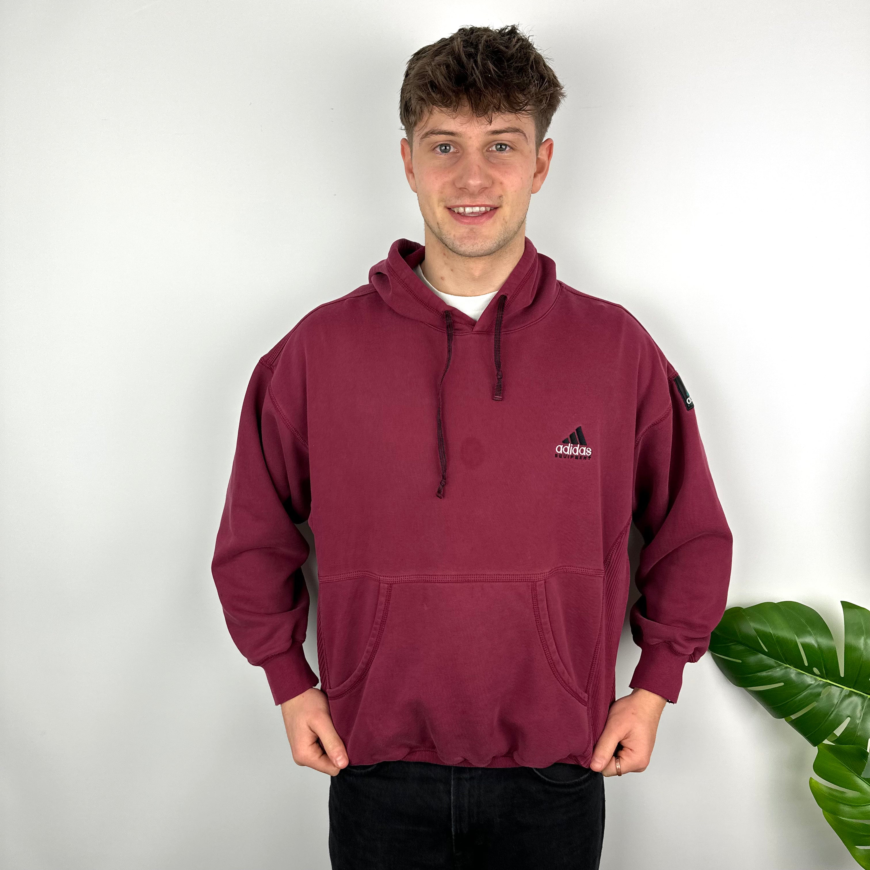 Adidas Equipment Maroon Embroidered Spell Out Hoodie (L)