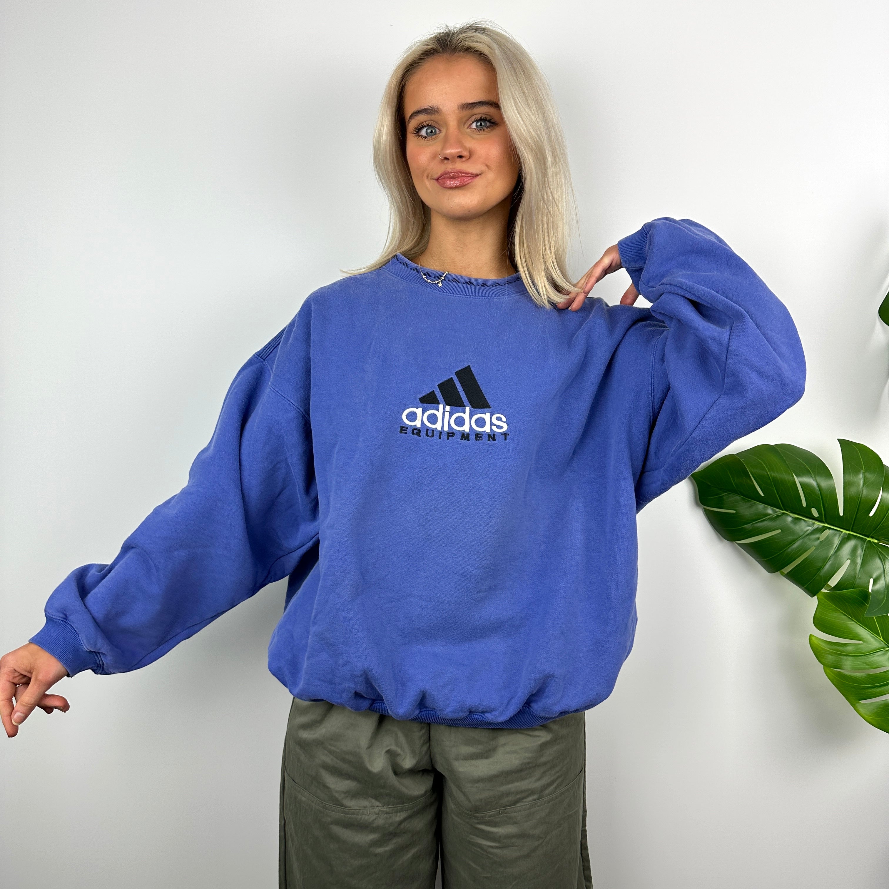 Adidas Equipment RARE Blue Embroidered Spell Out Sweatshirt (L)