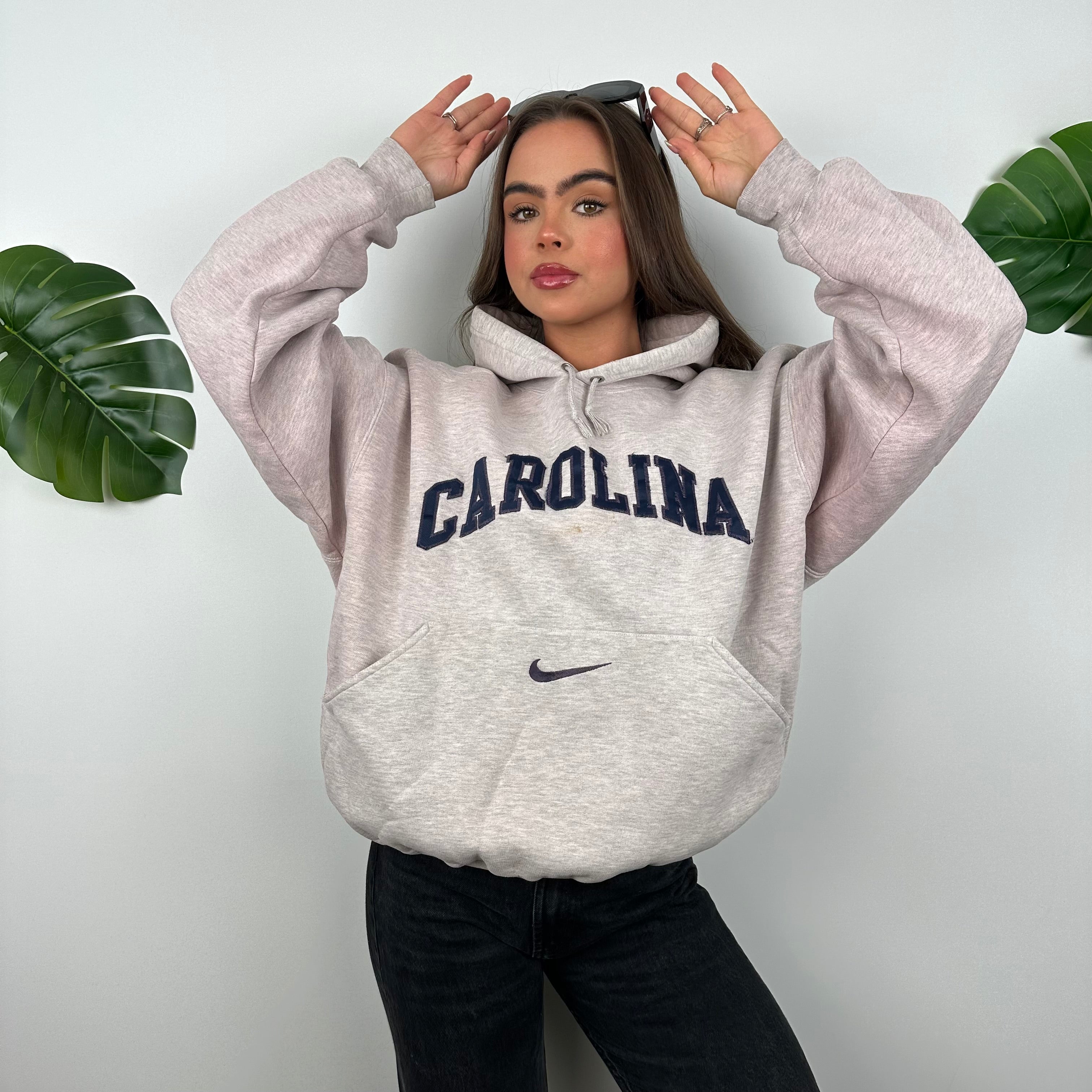 Nike x Carolina Grey Pink Embroidered Spell Out Hoodie (M)