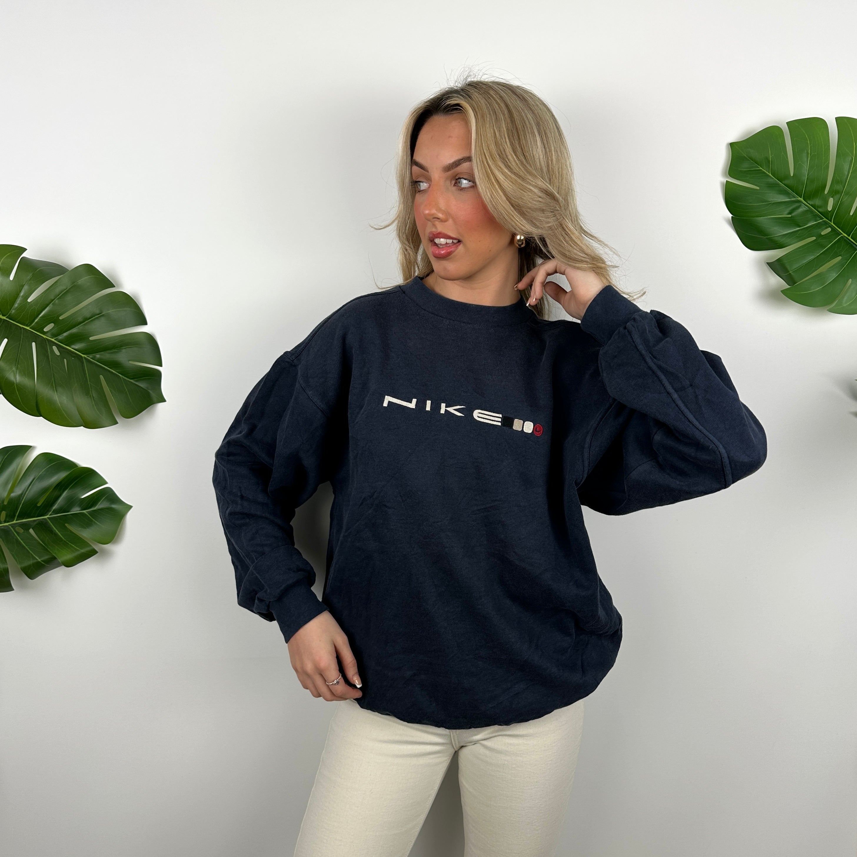 Nike Navy Embroidered Spell Out Sweatshirt (L)