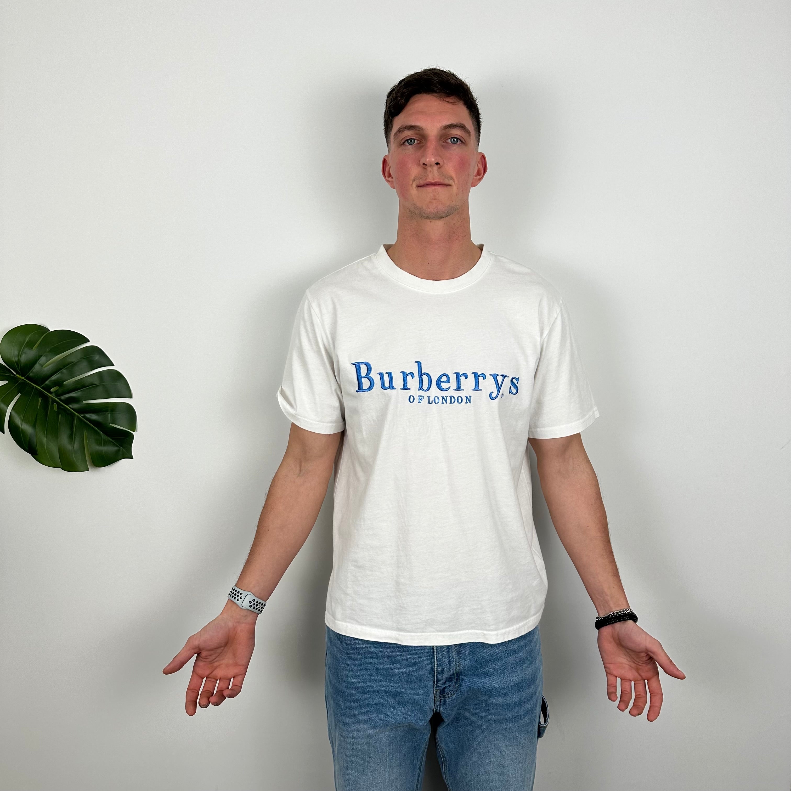 Burberry White Embroidered Spell Out T Shirt (L)