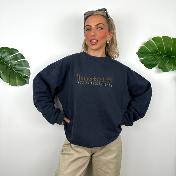 Timberland Navy Embroidered Spell Out Sweatshirt (L)