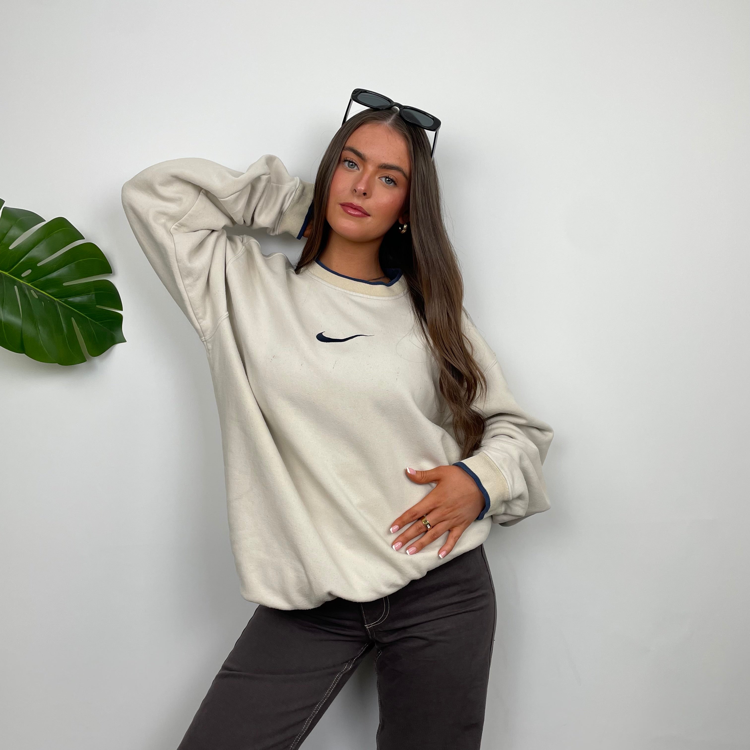 Nike Cream Embroidered Swoosh Sweatshirt (L)