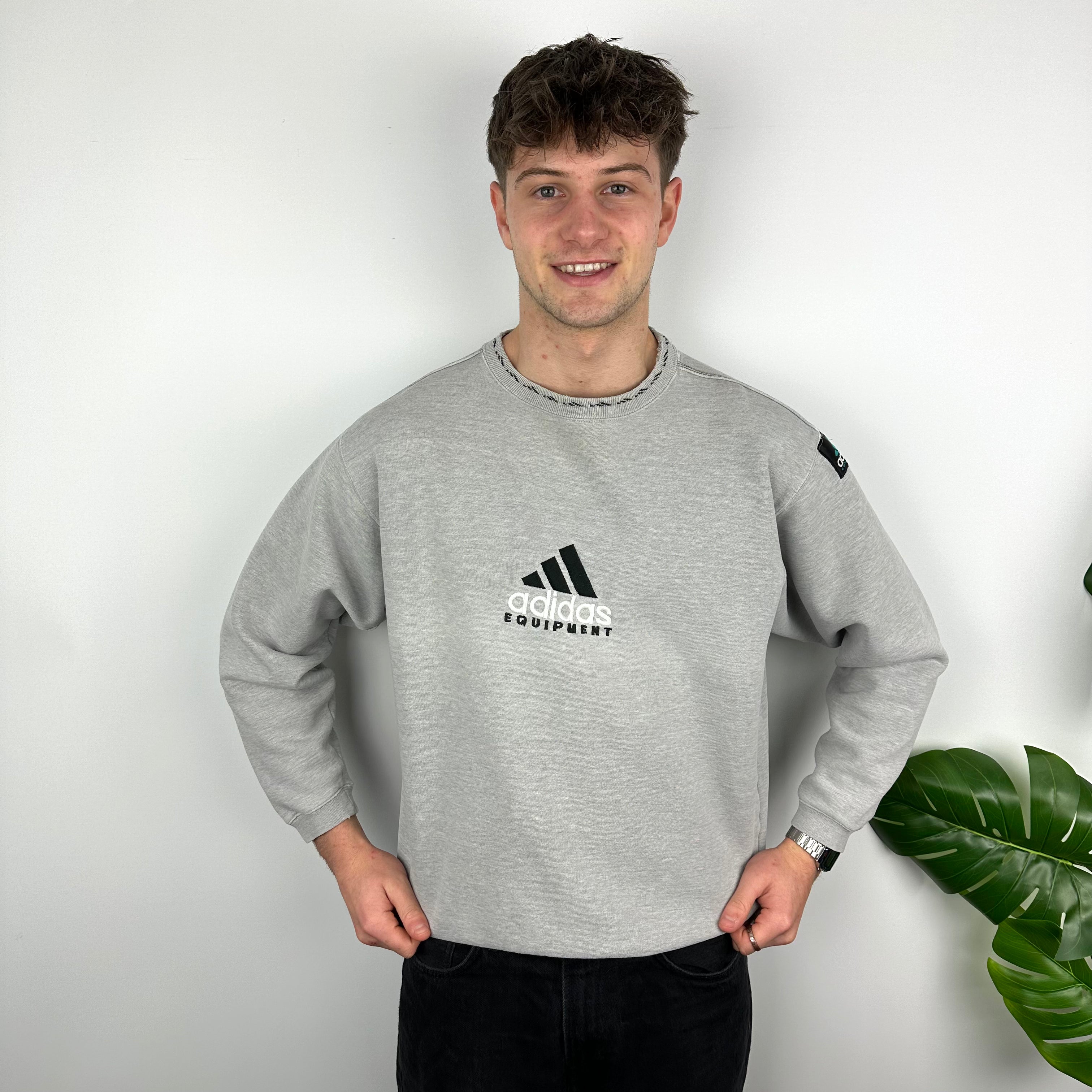 Adidas Equipment RARE Grey Embroidered Spell Out Sweatshirt (M)