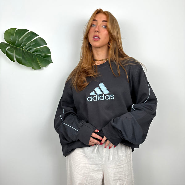 Adidas Charcoal Grey Embroidered Spell Out Sweatshirt (L)