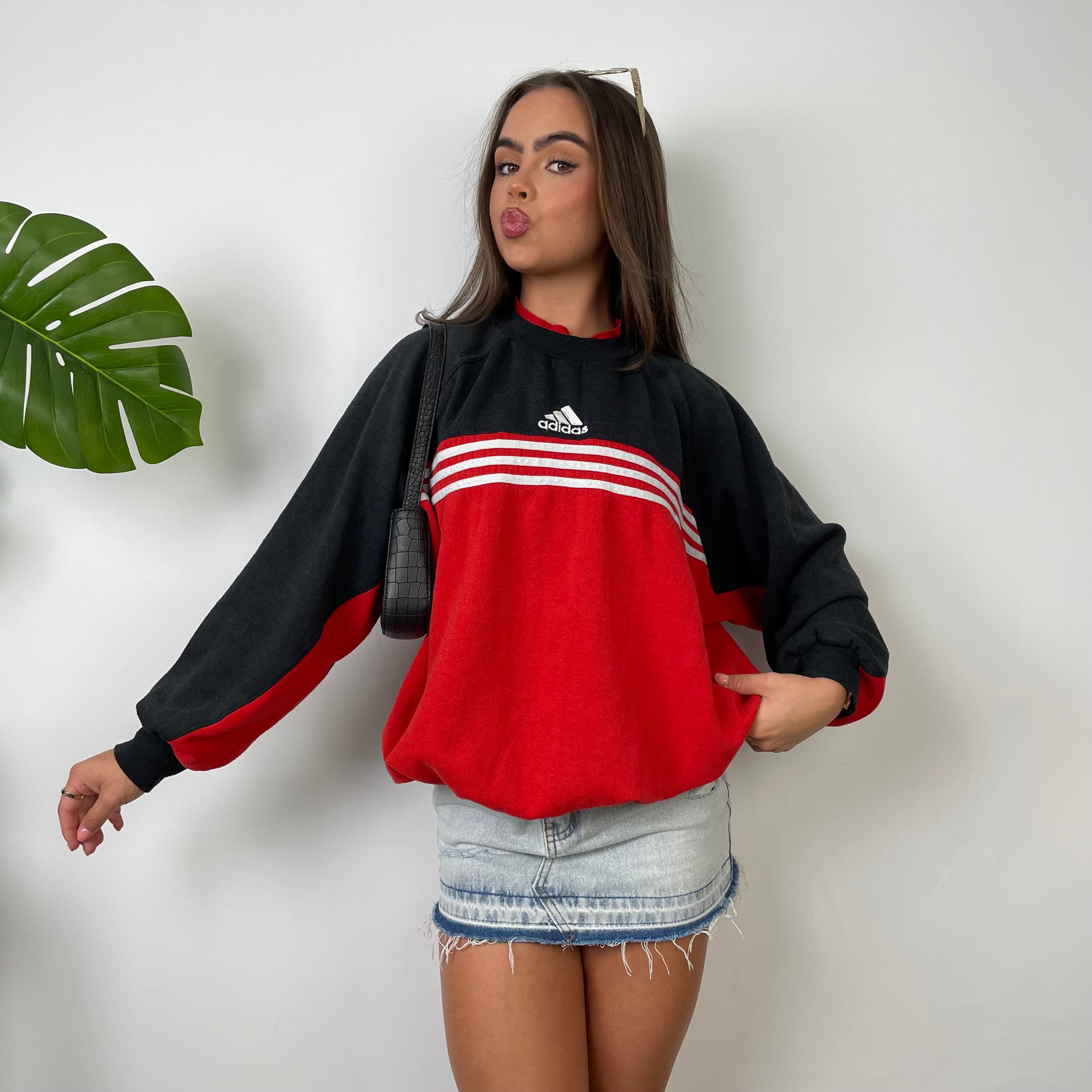 Adidas Red & Black Embroidered Spell Out Sweatshirt (M)