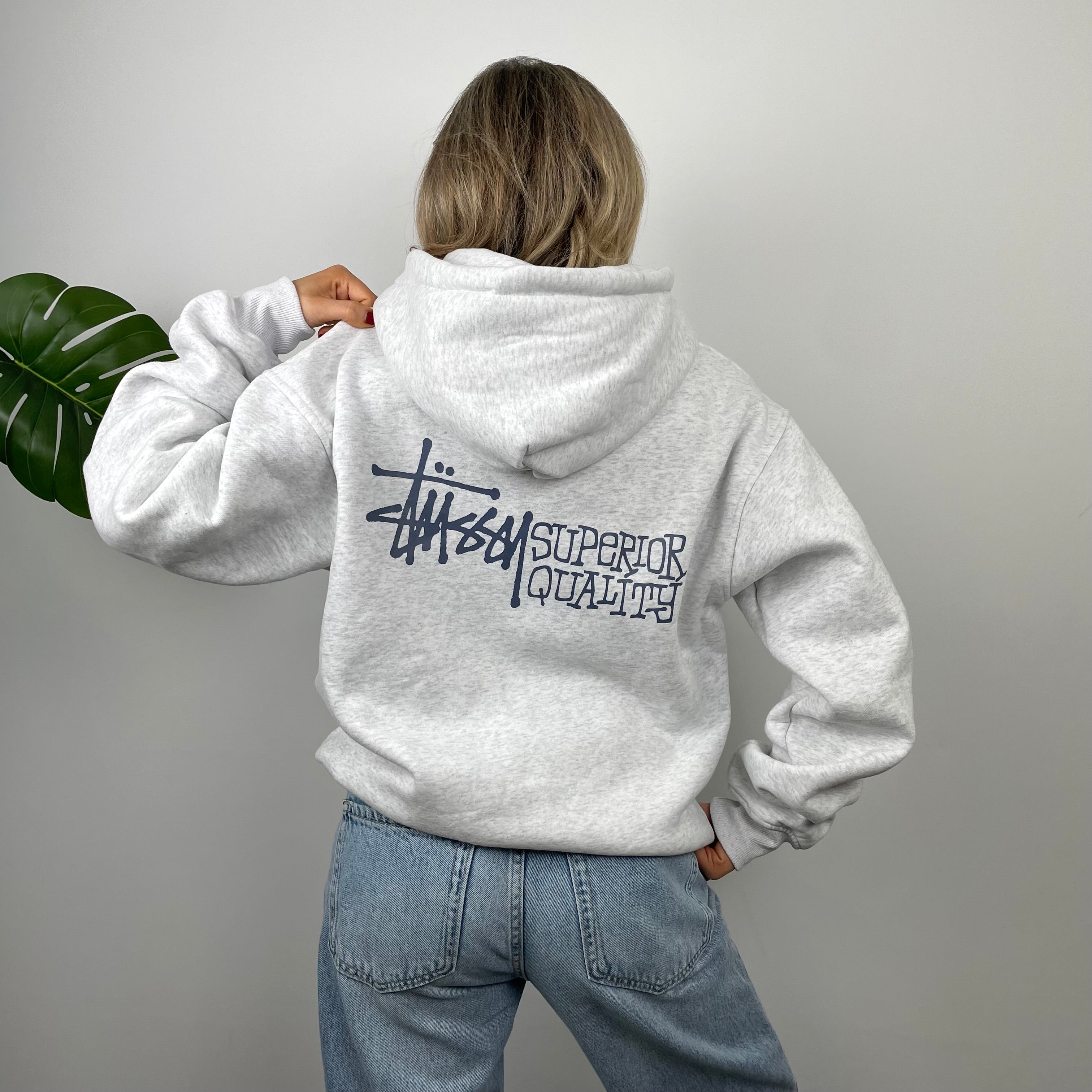 Stussy Grey Embroidered Zip Up Hoodie (M)
