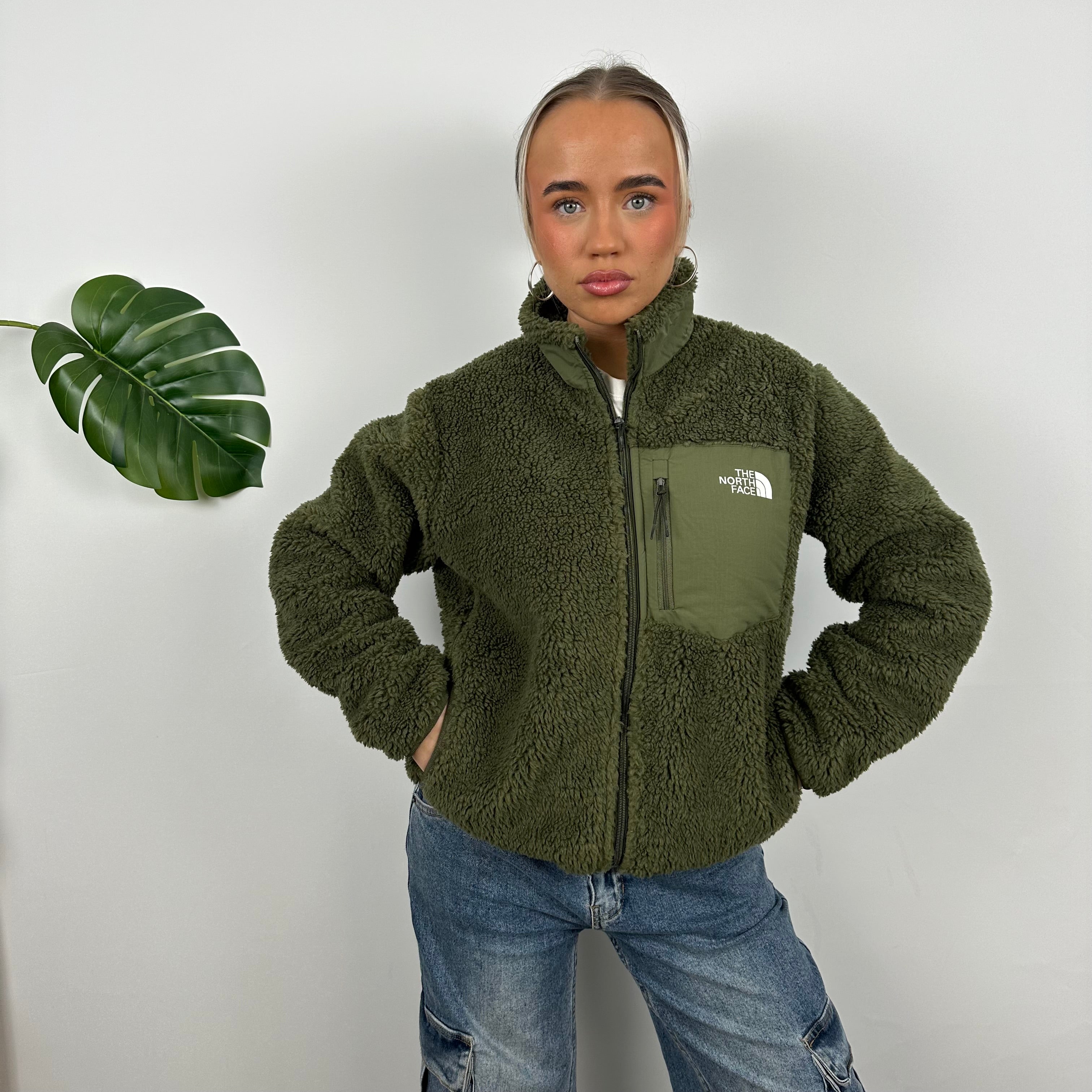 North Face Green Teddy Bear Fleece Zip Up Jacket (M)