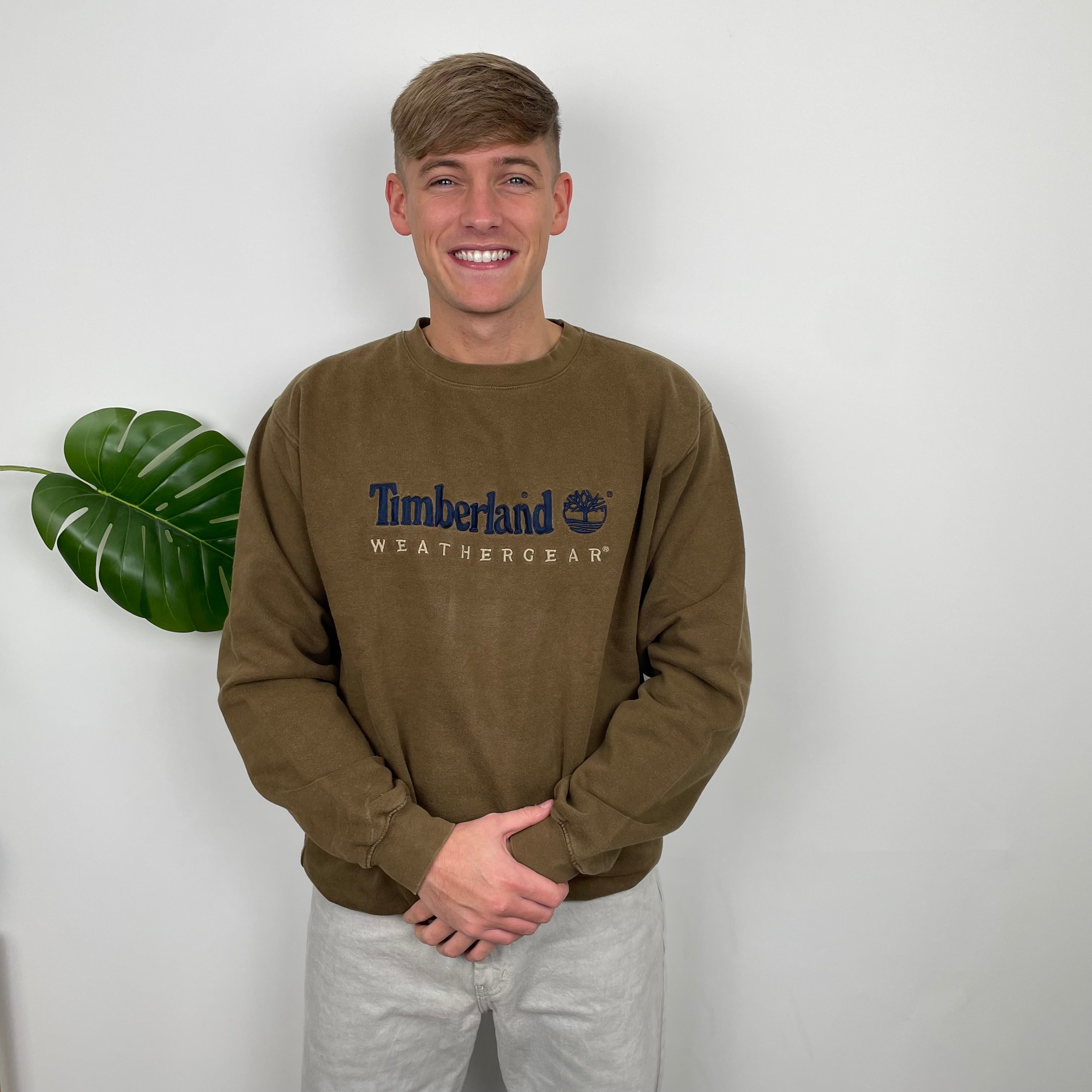 Timberland RARE Khaki Embroidered Spell Out Sweatshirt (L)