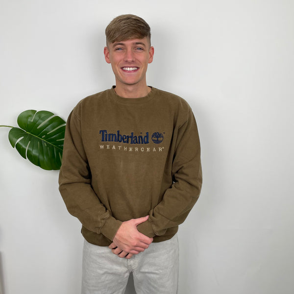 Timberland RARE Khaki Embroidered Spell Out Sweatshirt (L)