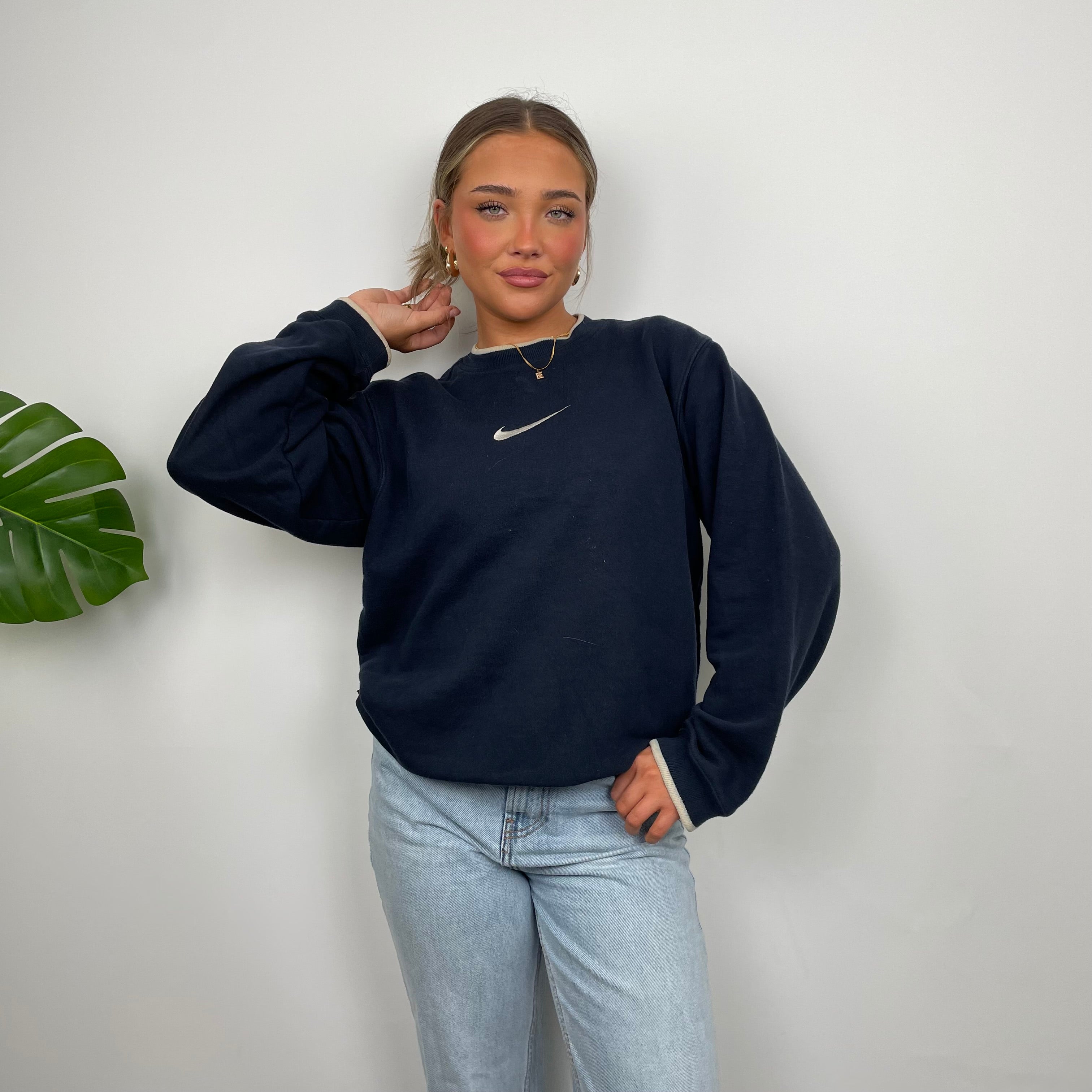 Nike Navy Embroidered Swoosh Sweatshirt (S)