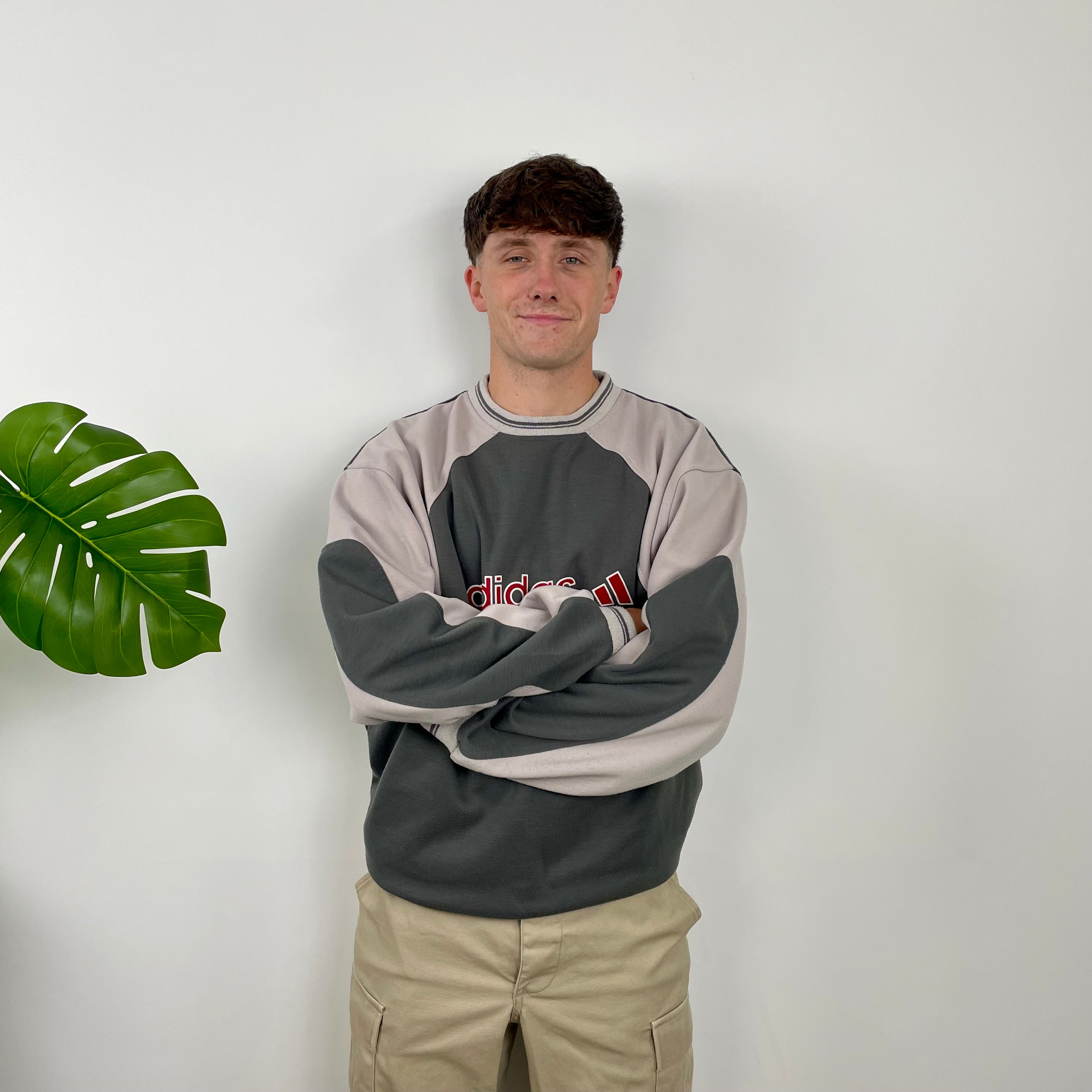 Adidas Grey Embroidered Spell Out Sweatshirt (L)