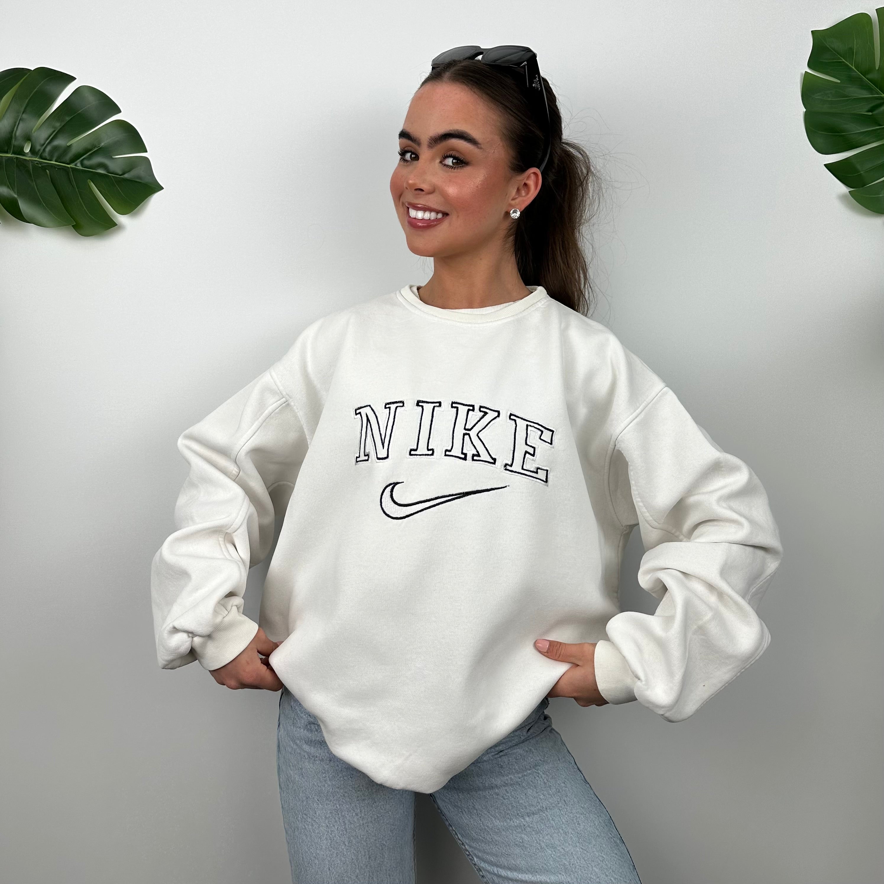 Nike White Embroidered Spell Out Sweatshirt (L)