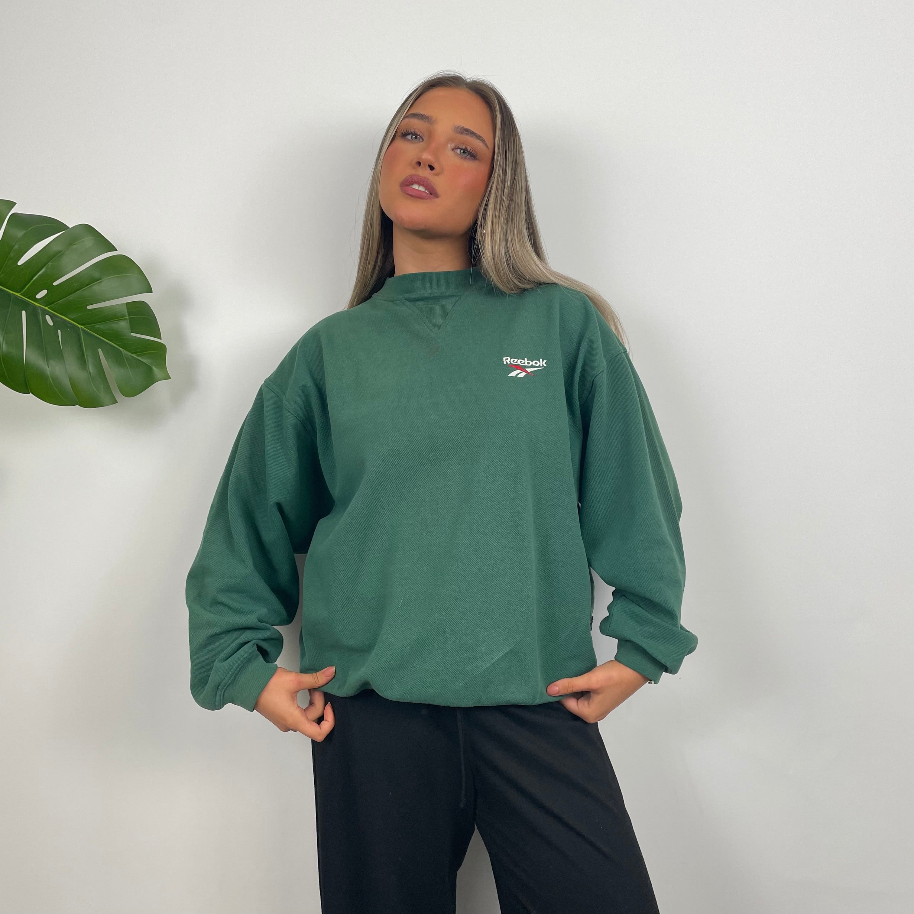 Reebok Green Embroidered Spell Out Sweatshirt (S)