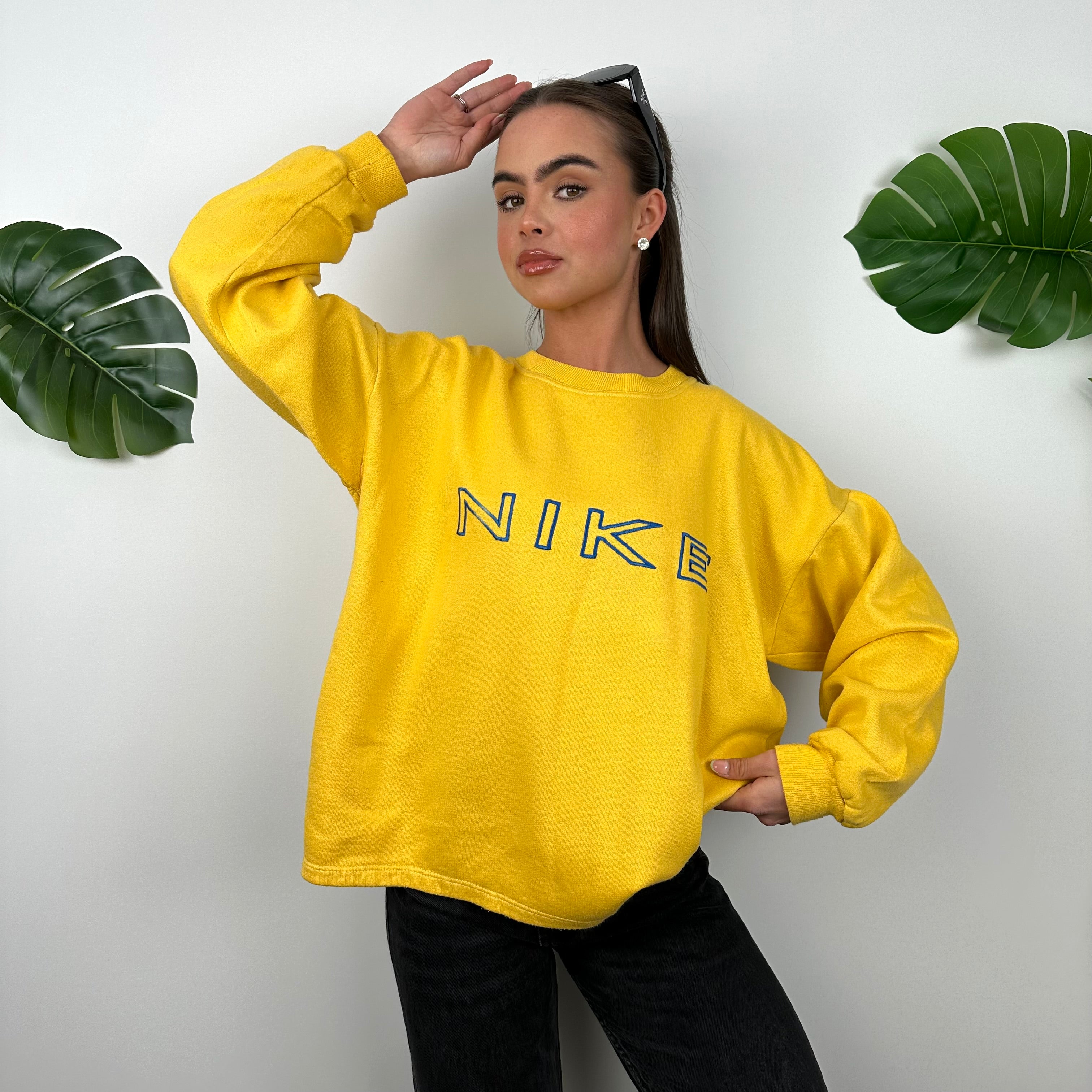 Nike Yellow Embroidered Spell Out Sweatshirt (M)